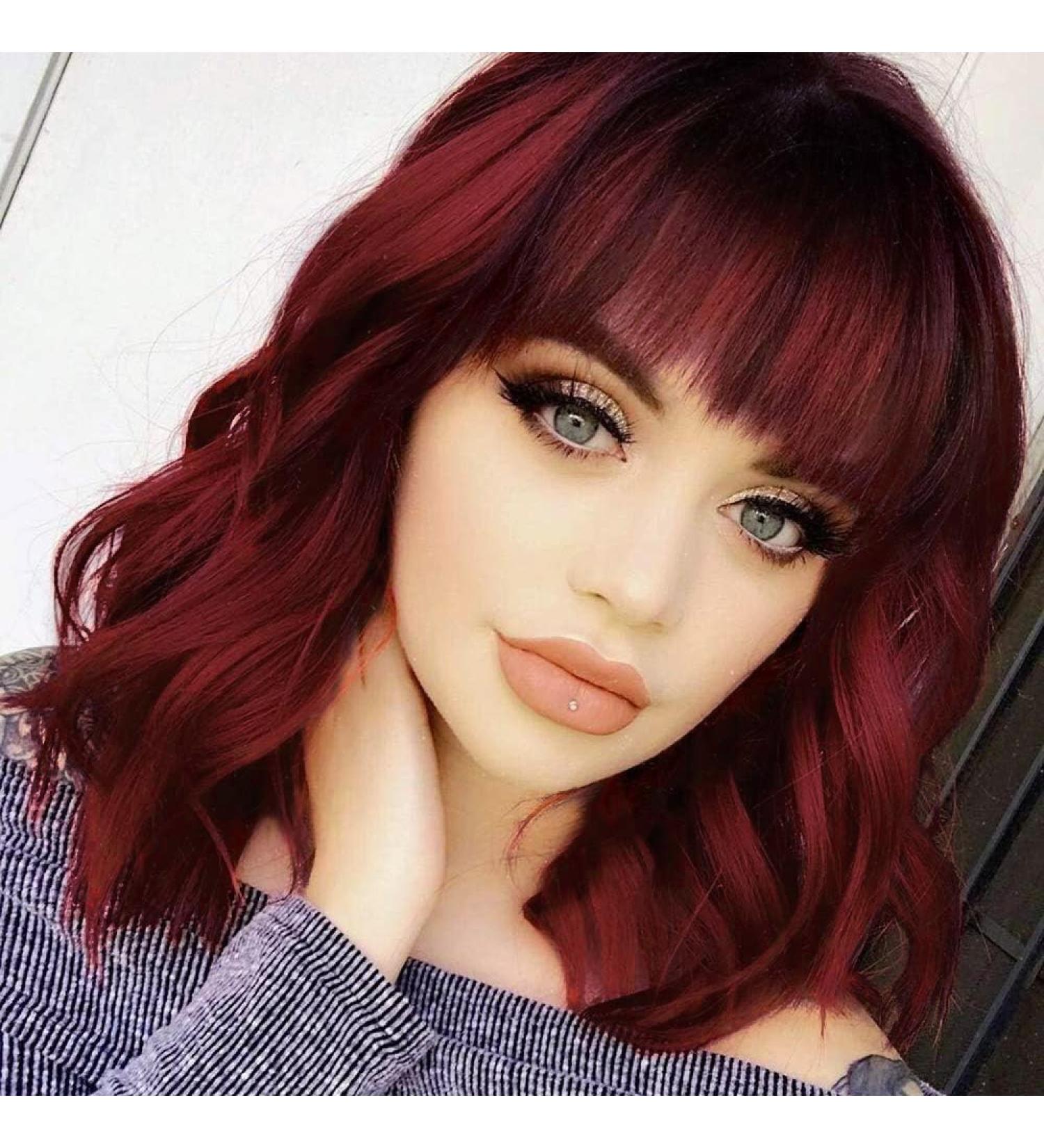 OUFEI Red Bob Wig with Bangs for Women Short Wavy Natural Synthetic Hair Heat Resistant Wigs Cosplay Daily Party Use Red(8134-1) - Buy Online on GoSupps.com