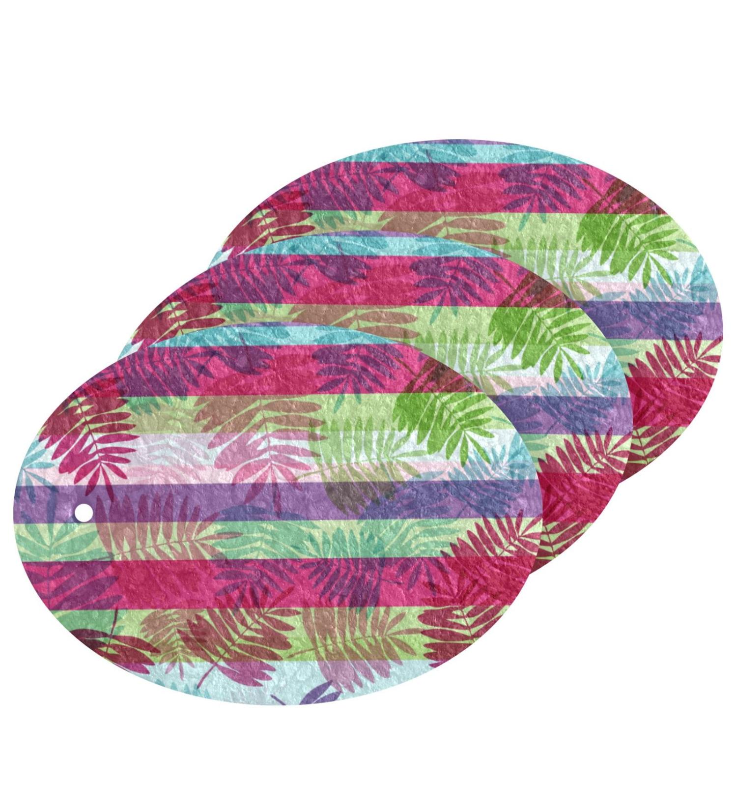 3-Pack Cleaning Kitchen Sponges Oval Green Red Leaf Stripes Kitchen Cellulose Dishwashing Wood Pulp Cotton - Buy Online on GoSupps.com