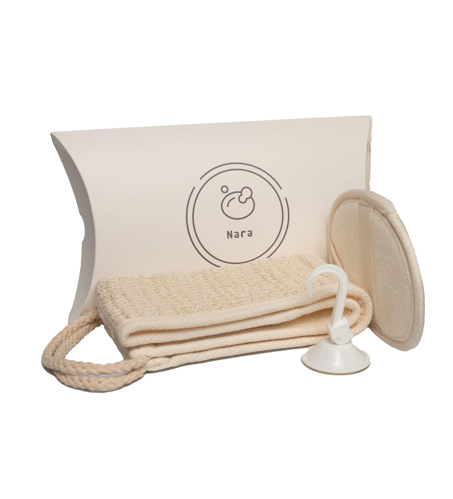 Nara Loofah Sponge Set - Face & Body Scrubber with Suction Clip - Buy Online on GoSupps.com