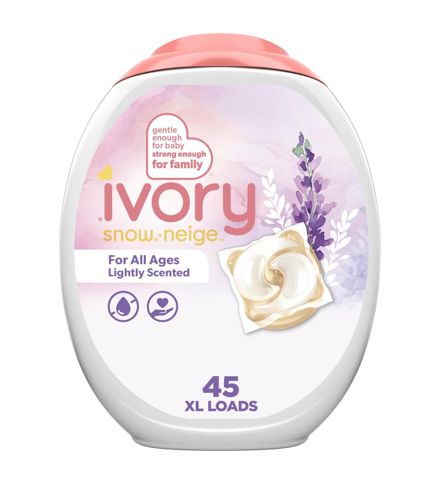 Ivory Snow Laundry Detergent Pacs Lightly Scented Lavender HE Compatible 45 Count - Buy Online on GoSupps.com