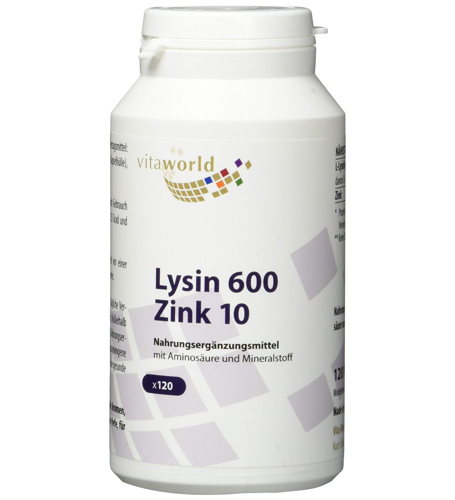 Buy Vitaworld Lysine 600 mg + Zinc 10 mg - Vegan Capsules 120 Count for Immune Support & Wellness | International Shipping Available - Buy Online on GoSupps.com