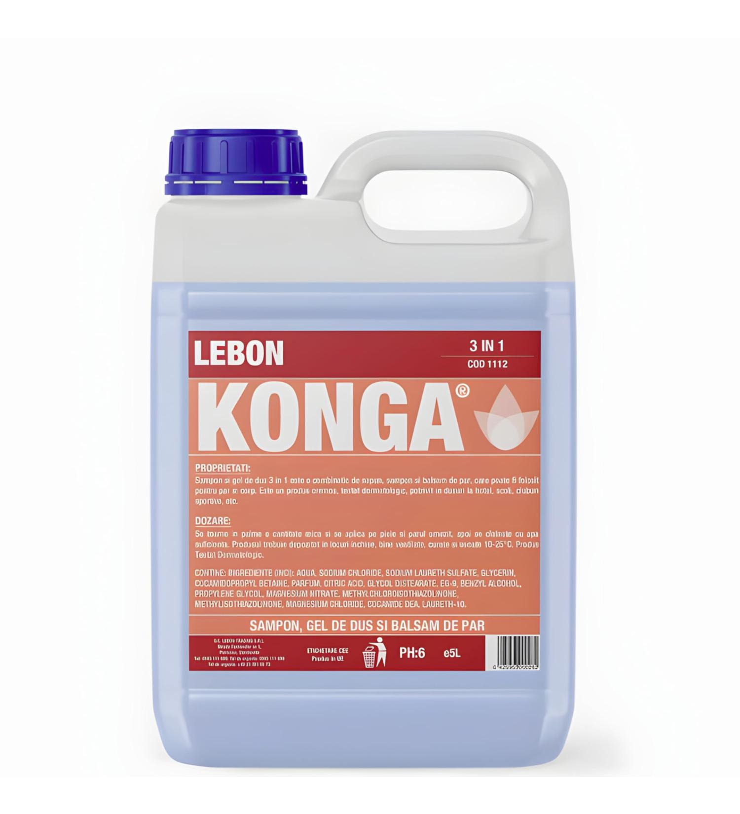 LEBON TRADING Konga 3in1 shower gel shampoo shower gel and hair conditioner perfumefree for food industry and commercial use skinfriendly protects against dehydration 5 liters - Buy Online on GoSupps.com