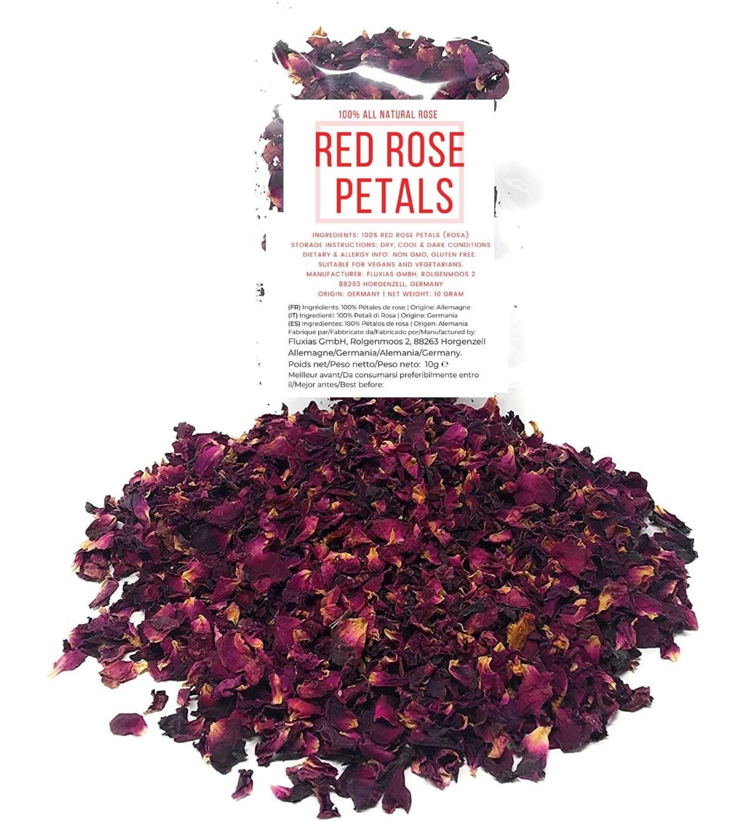 Red Rose Petals - Pure Natural and Edible Dried Rose Petals | Net weight: 0.35oz/10g - Buy Online on GoSupps.com