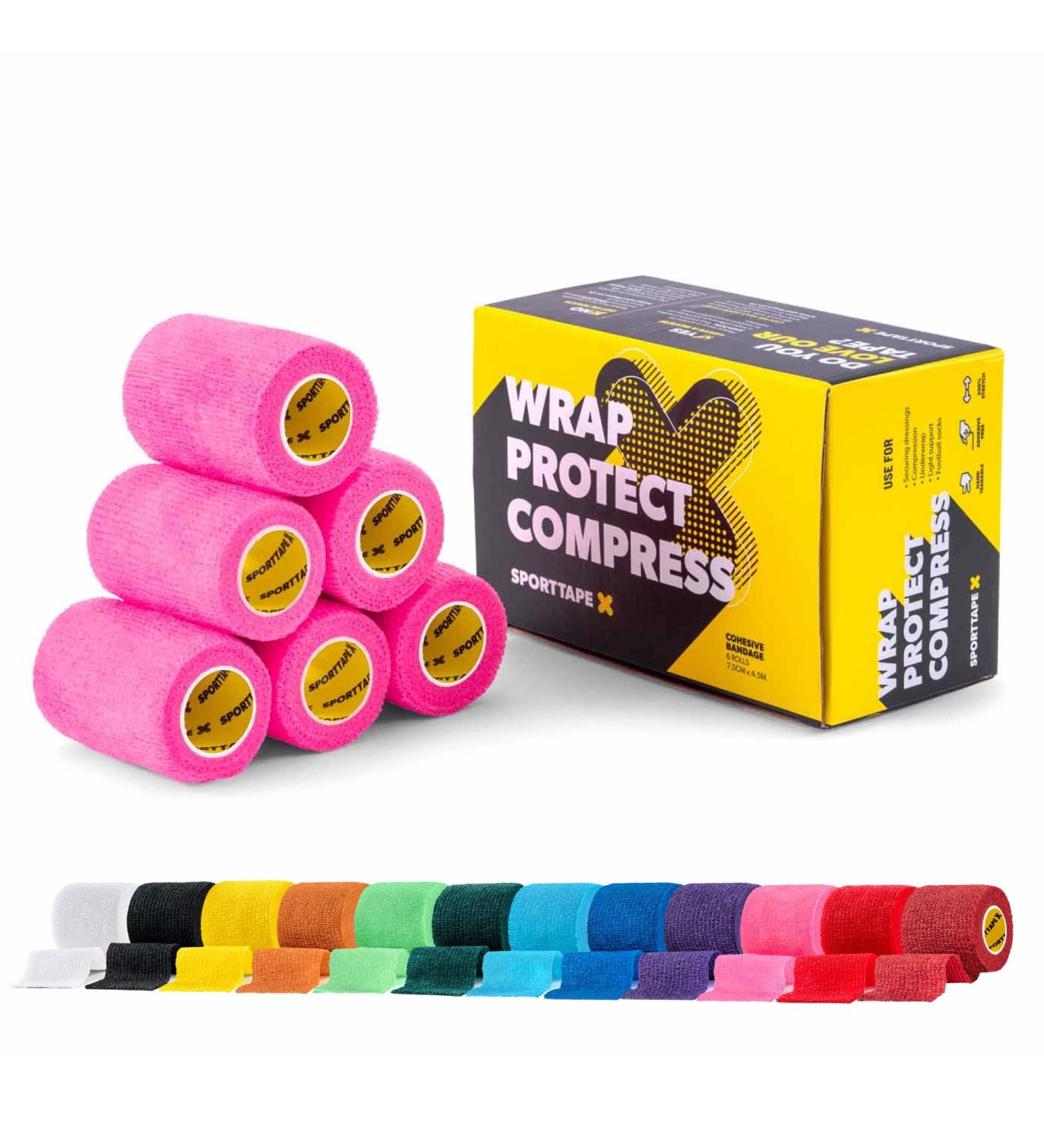 6 Rolls SPORTTAPE Self-Adhesive Football Sock Tape | 7.5cm x 4.5m - Pink | Cohesive Bandage - Pet Bandage Vet Wrap for Dogs & Horses | Compression Bandage Shin Pad Tape Football Ankle Tape Pink 7.5x450 cm (Pack of 6) - Buy Online on GoSupps.com