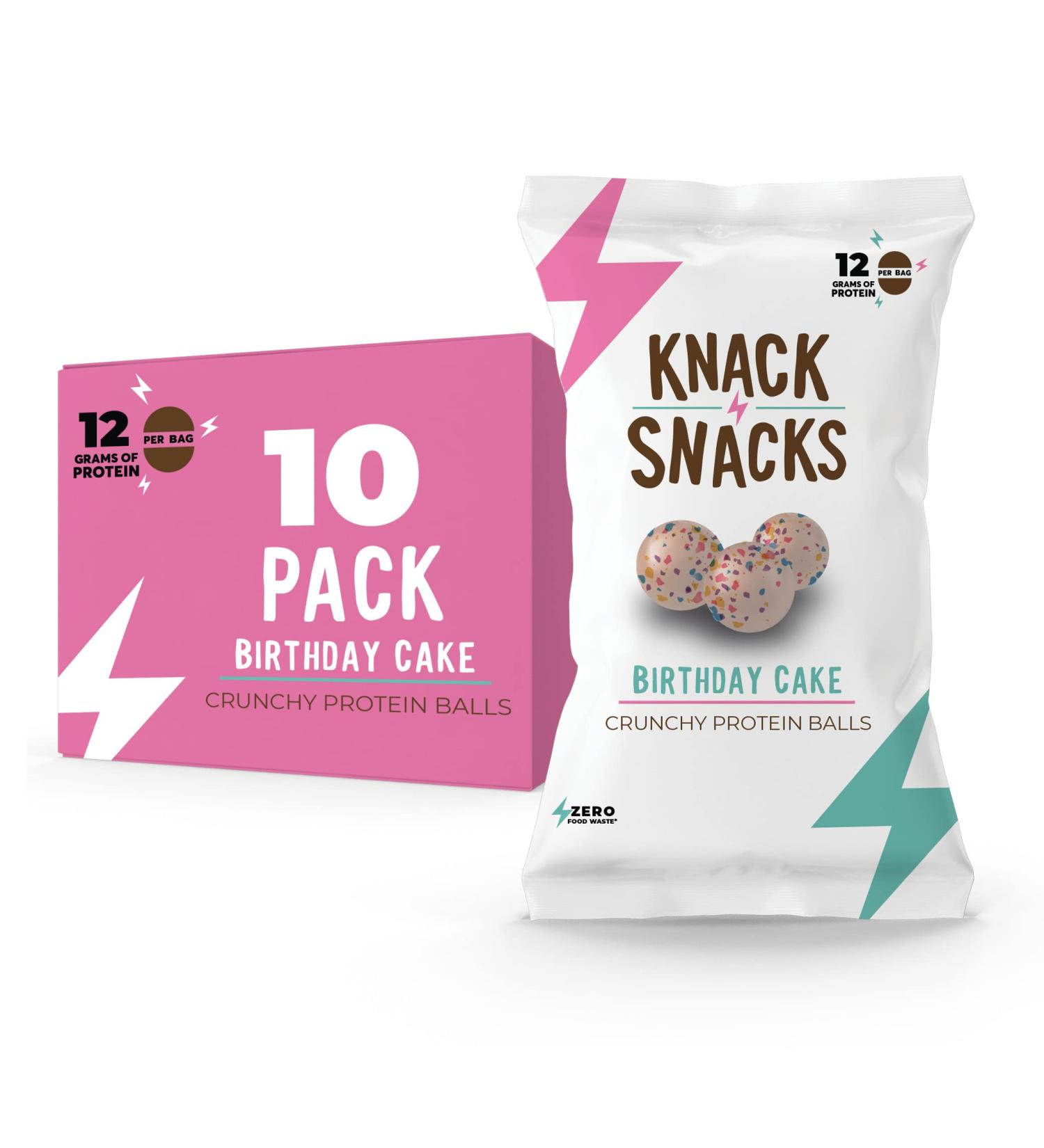 Knack Snacks | Crunchy Protein Balls - Birthday Cake Flavour (10x 34 gram Bags) | High Protein Snack Gluten Free Low Sugar Protein Bar Birthday Cake 1 count (Pack of 10) - Buy Online on GoSupps.com