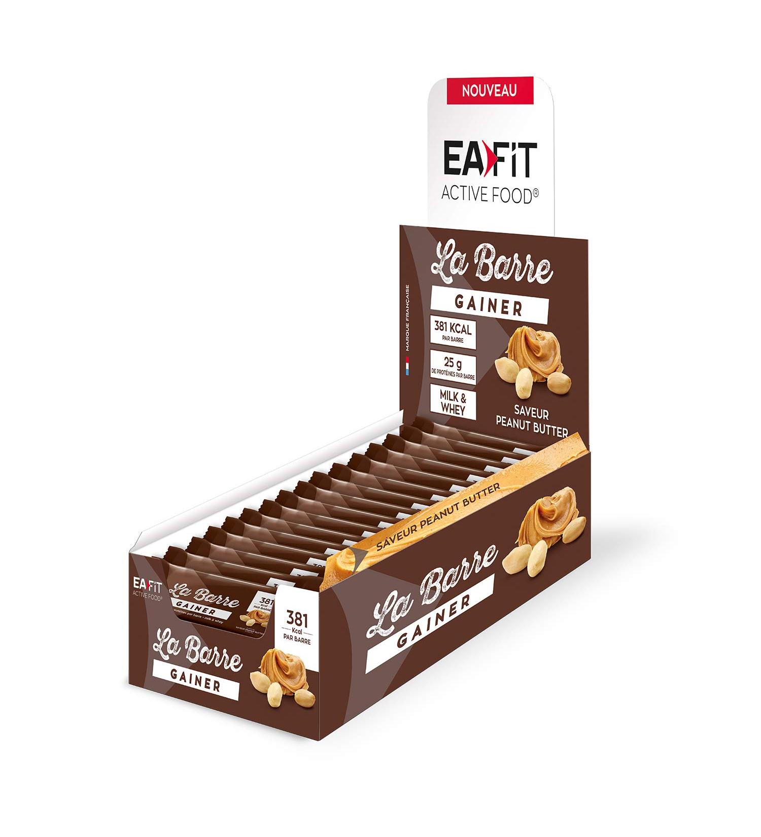 EAFIT La Barre Gainer Calorie intake Ideal for muscle mass gain 381 calories per bar + 25g of protein Palm oil free Peanut Butter Display of 16 bars of 90g - Buy Online on GoSupps.com