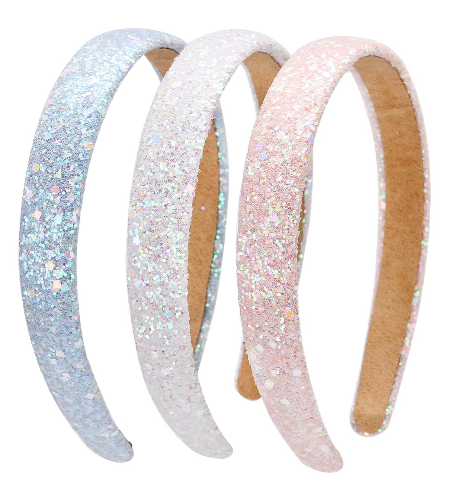 LONEEDY 3 Pack Glitter Sequins Hard Headbands for Kids & Women - Pink, Sky Blue, White - Buy Online on GoSupps.com