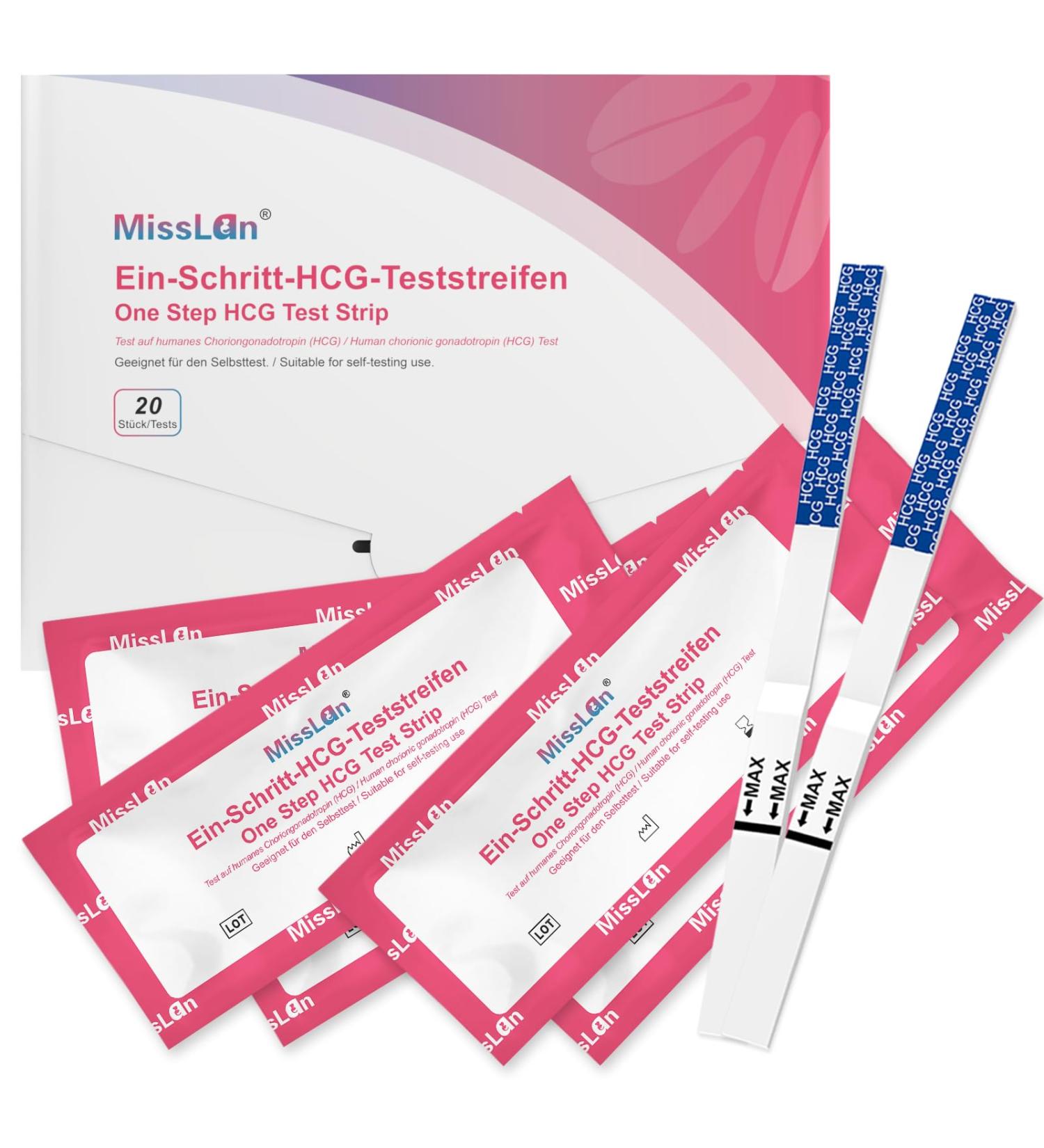 MISSLAN Pregnancy Test Strips - Accurate 25miu/ml HCG Tests 20 Pack Positive Results Guaranteed - Buy Online on GoSupps.com