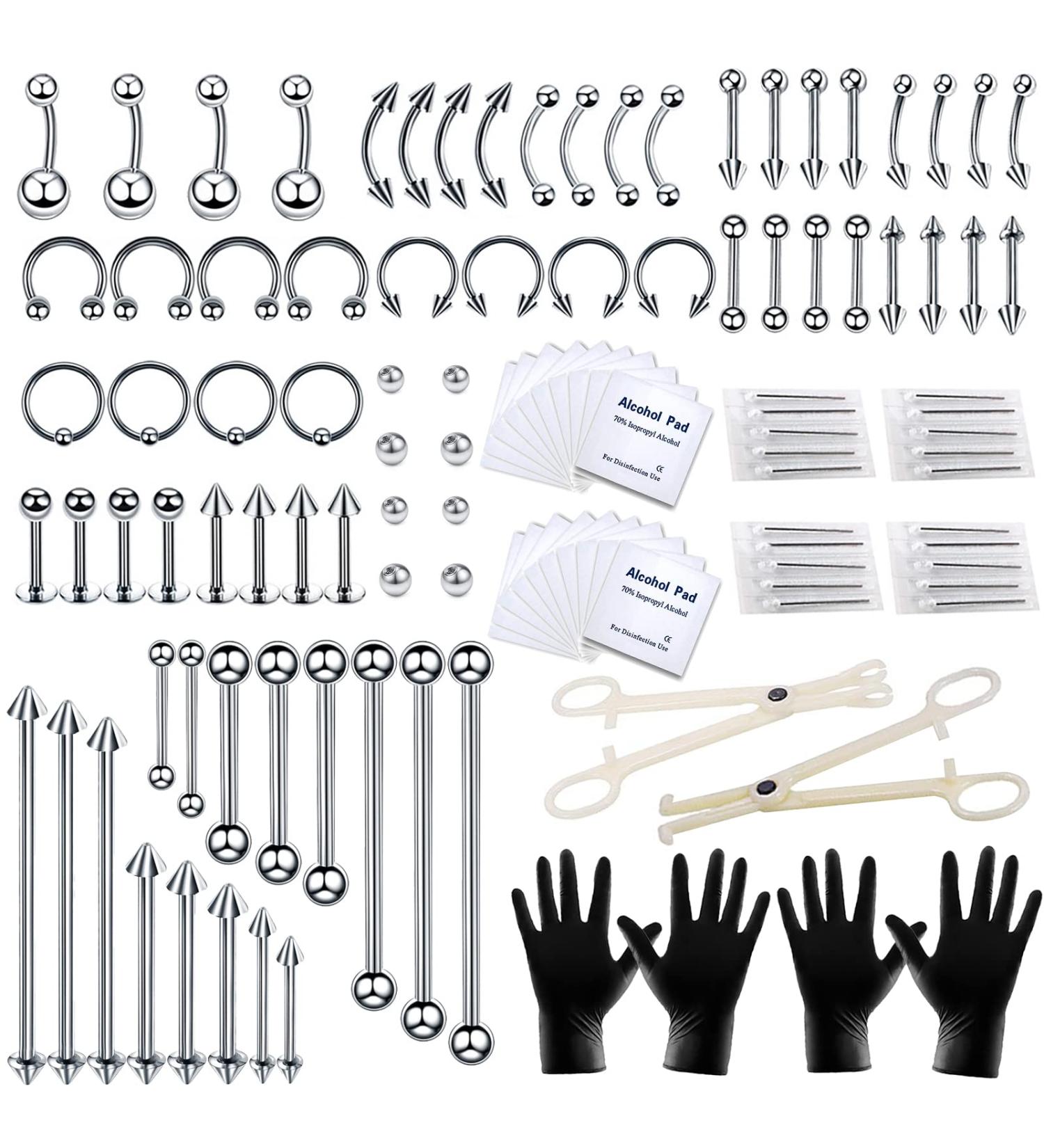 Tustrion 118PCS Stainless Steel Piercing Kit | 14G 16G Jewelry for Body Piercings - Ear, Nose, Lip, Nipple | Piercing Tools Included - Buy Online on GoSupps.com