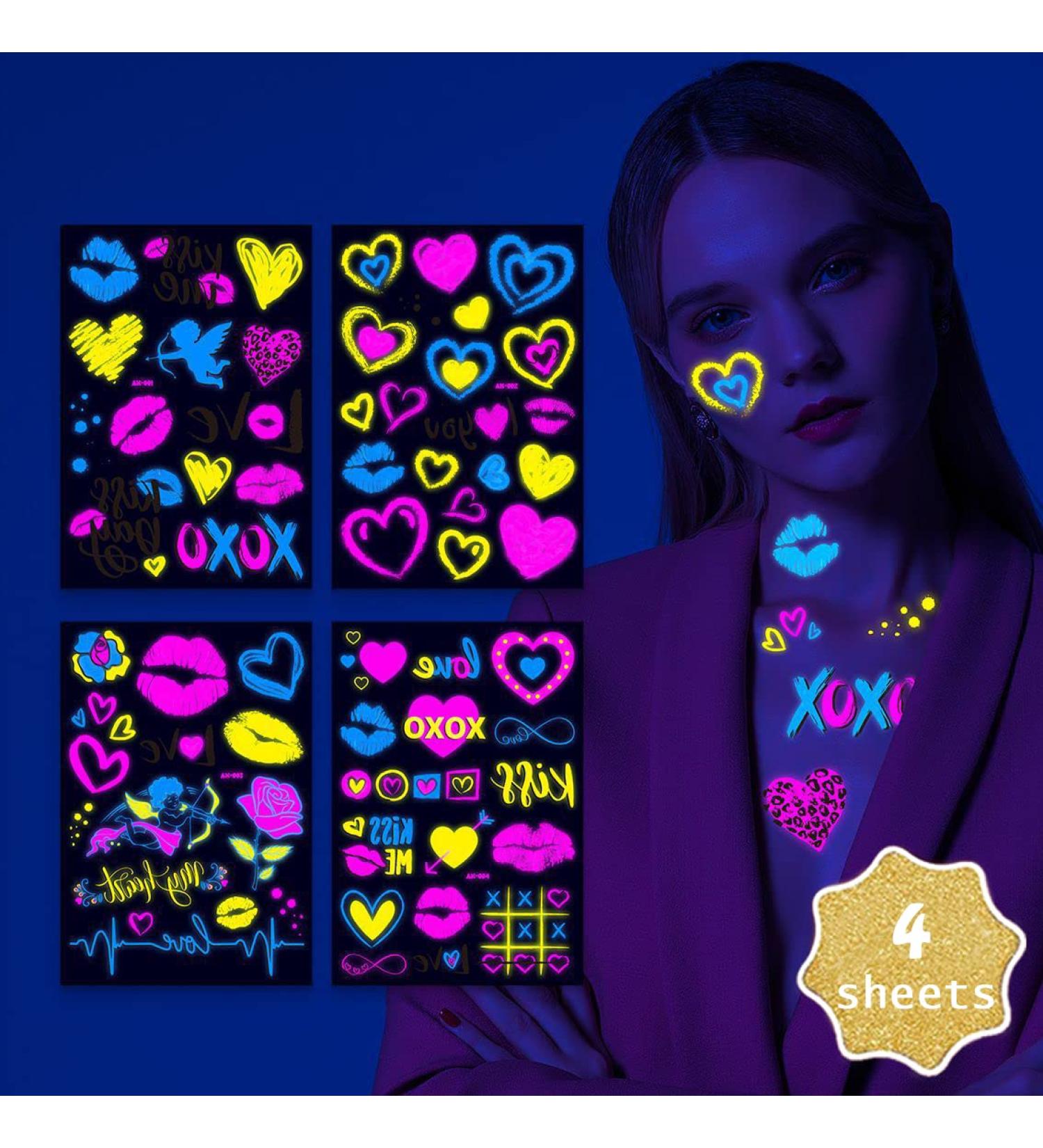 UV Neon Heart Luminous Temporary Tattoo for Bride Wedding and Parties - Waterproof Stickers for Women & Men - Neon Heart Design - Buy Online on GoSupps.com