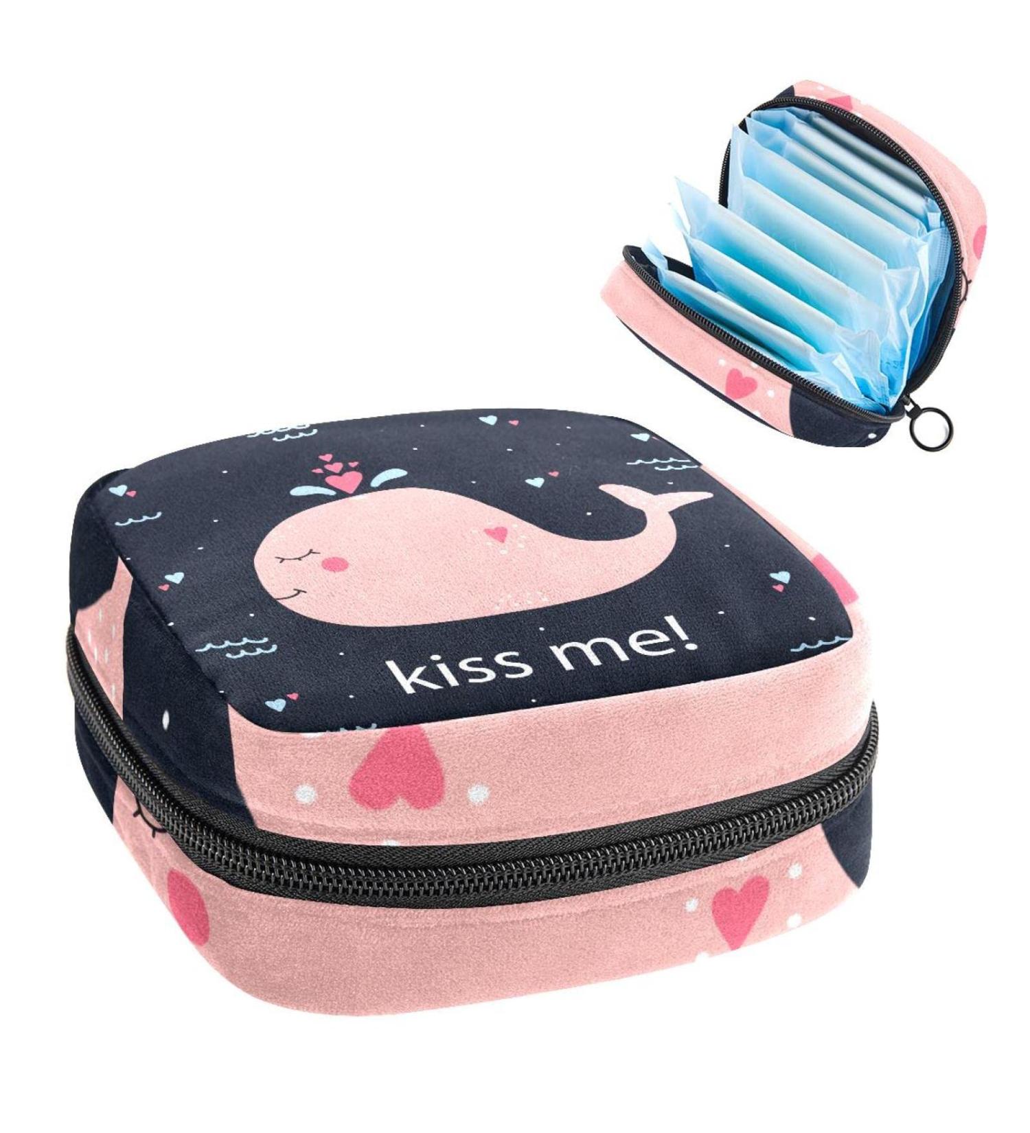 Kiss Me Pink Whale Sanitary Napkin Storage Bag | Menstrual Cup Pouch | Nursing Pad Holder | Tampon Bags | Portable Period Bag - Multi-colored - Buy Online on GoSupps.com