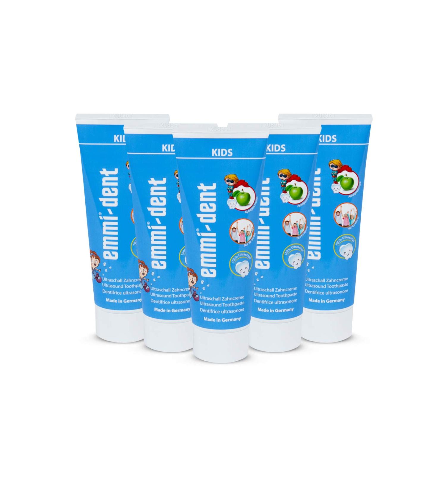 Emmi-Dent Ultrasound Kids Toothpaste Apple Flavor Vegan & Gluten-Free Ideal for Sensitive Teeth & Gums 5 Pack (5x75ml) - Microplastic & Nanomaterial Free - Buy Online on GoSupps.com