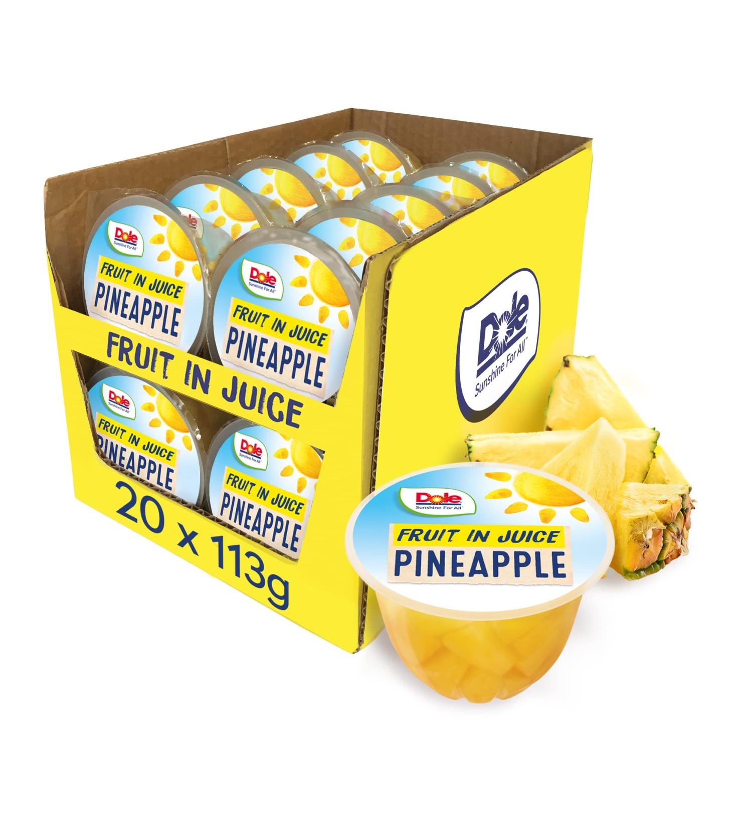 Dole Pineapple in Juice Fruit Pots 20 x 113g | Fresh Chunks, No Added Sugar | Healthy Snack for Breakfast, Dessert or Recipes - Buy Online on GoSupps.com