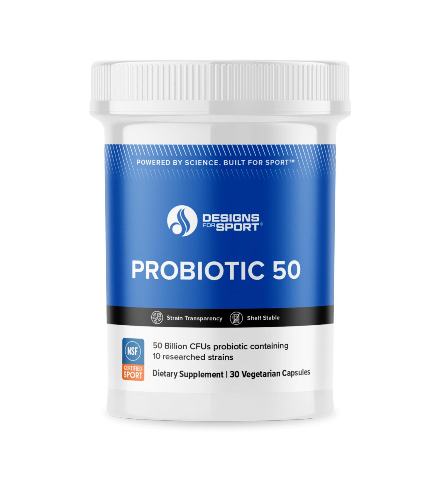 Designs for Sport Probiotic 50 - High-Performance Probiotic Supplement for Athletes* - Gut & Immune Support* - Shelf Stable - Dairy Soy & Gluten Free - 30 Vegetarian Capsules - Buy Online on GoSupps.com