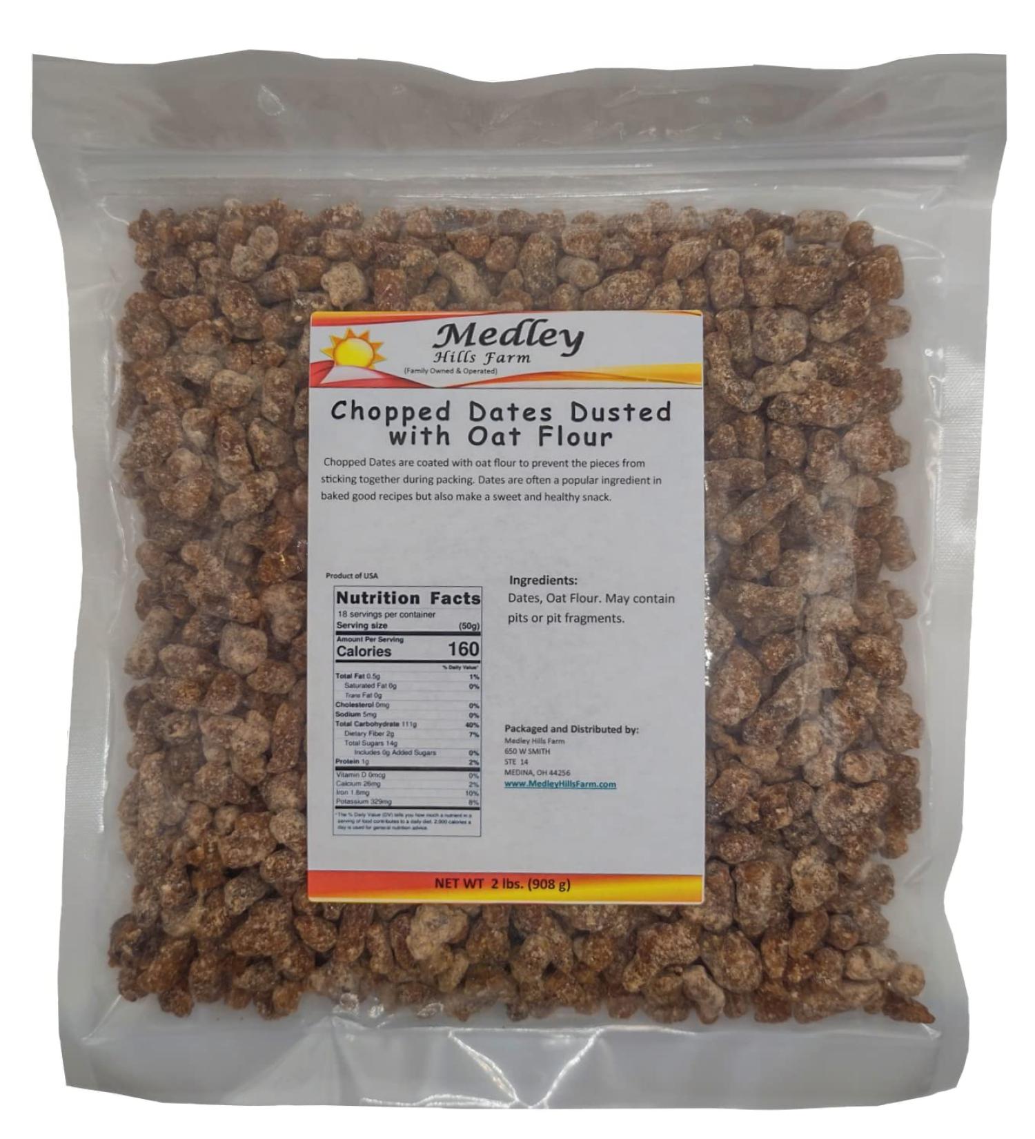 Medley Hills Farm Chopped Dates - 2 lbs | Oat Flour Coated, No Added Sugar | Resealable Bag - Buy Online on GoSupps.com