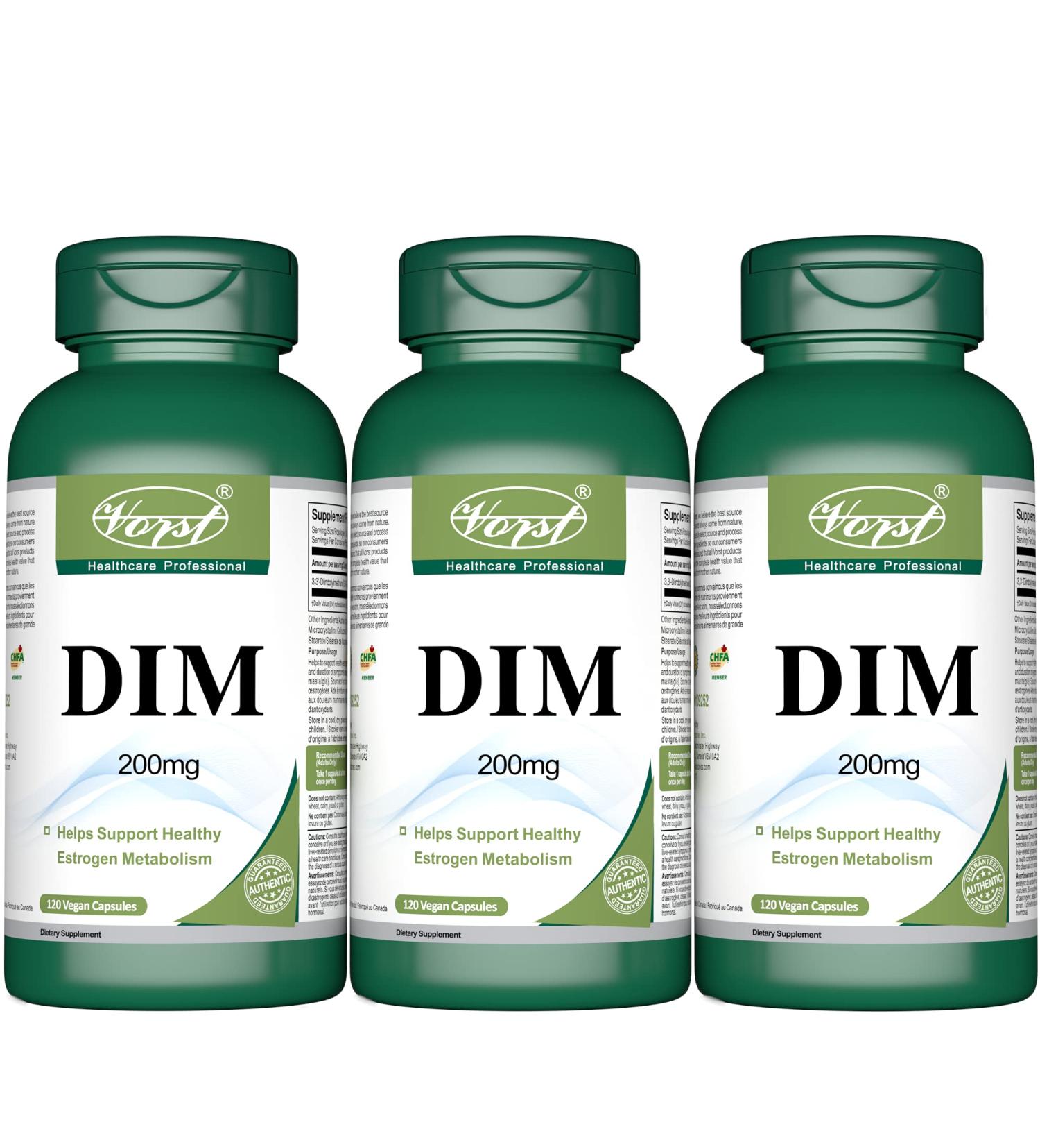 VORST DIM 200mg 120 Vegan Capsules | Support Supplement for Healthy Estrogen Metabolism | Diindolymethane | 3 Bottles 120 count (Pack of 3) - Buy Online on GoSupps.com