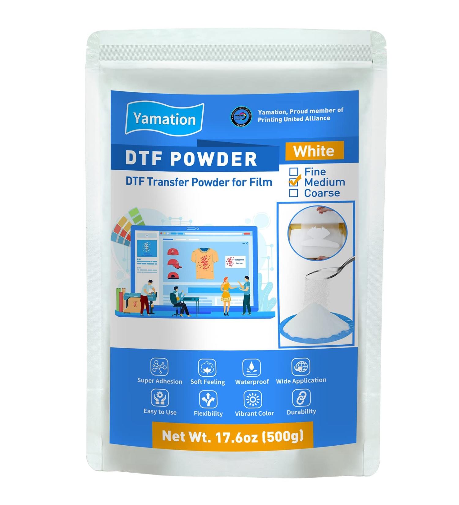 Yamation DTF Powder Adhesive 500g - White Medium | For DTF Transfer Printers on T-Shirts | Textile DTF Supply with PET Film and Ink - Buy Online on GoSupps.com