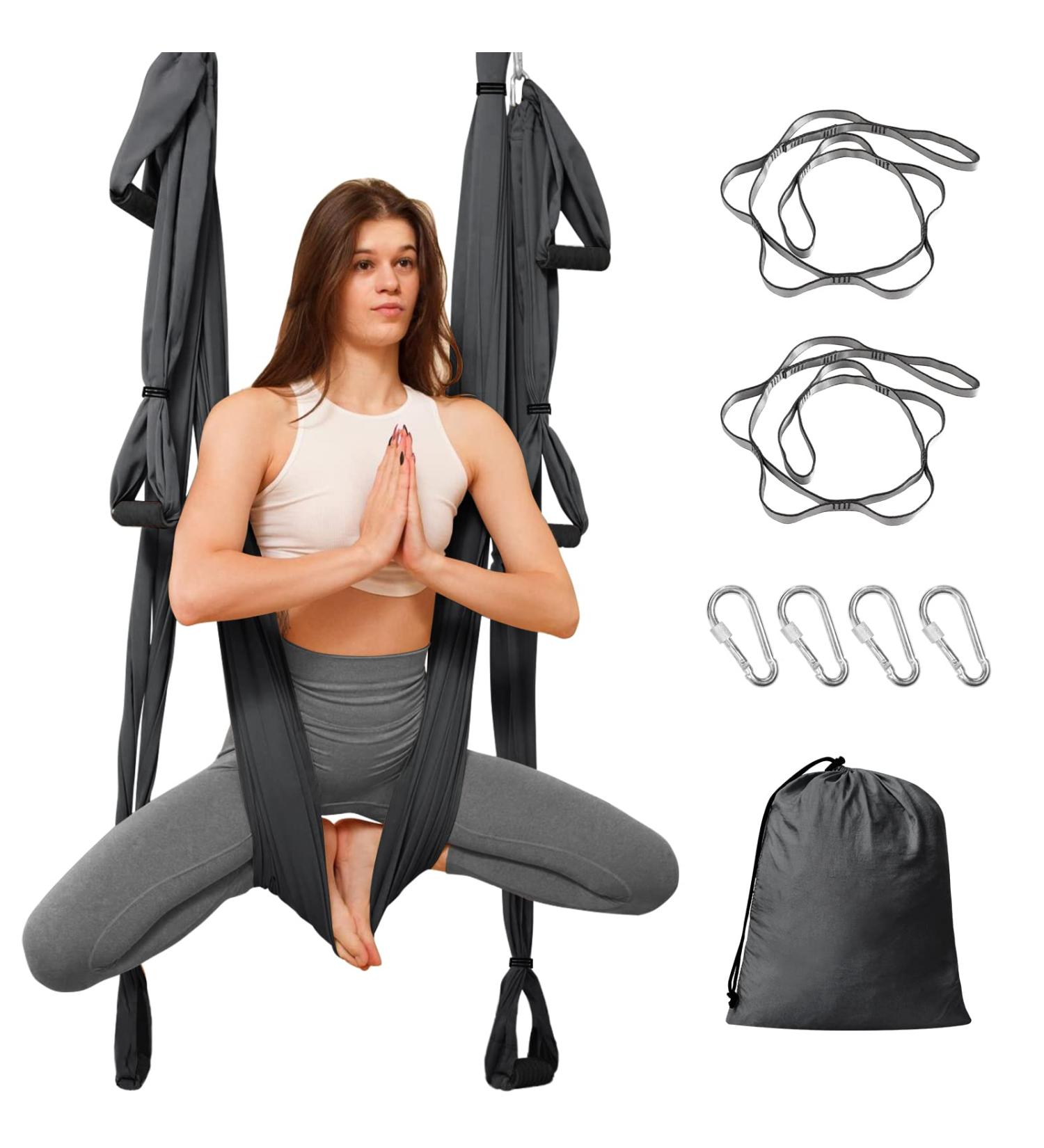 Leogreen Aerial Yoga Hammock - Heavy Duty Nylon Swing with 6 Handles Supports Up to 300kg Dark Gray - Buy Online on GoSupps.com