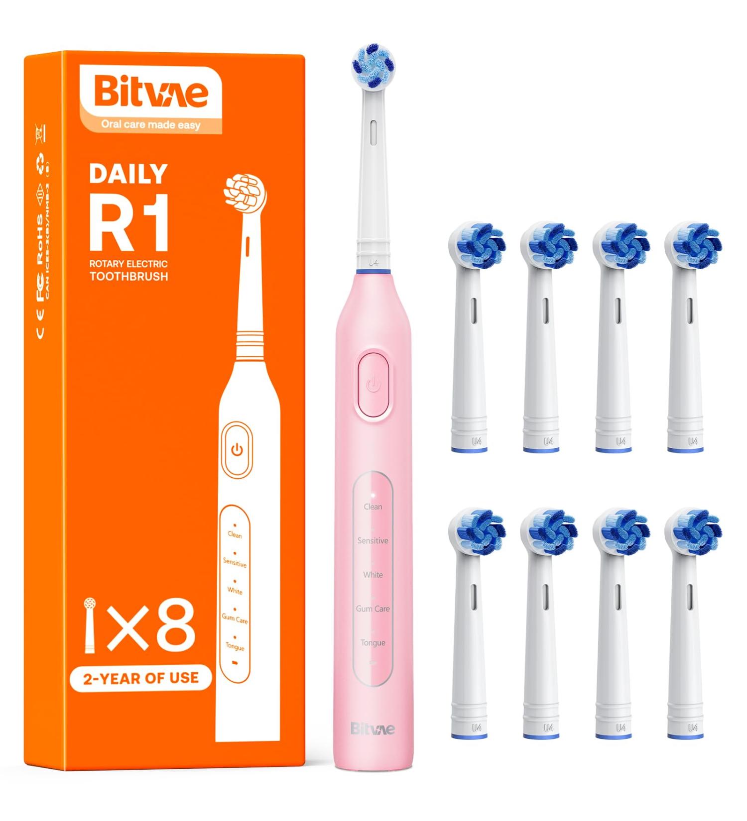 Electric Toothbrush for Adults and Kids Toothbrush with 8 Brush Heads 60 Days Battery Life 5 Modes Pink