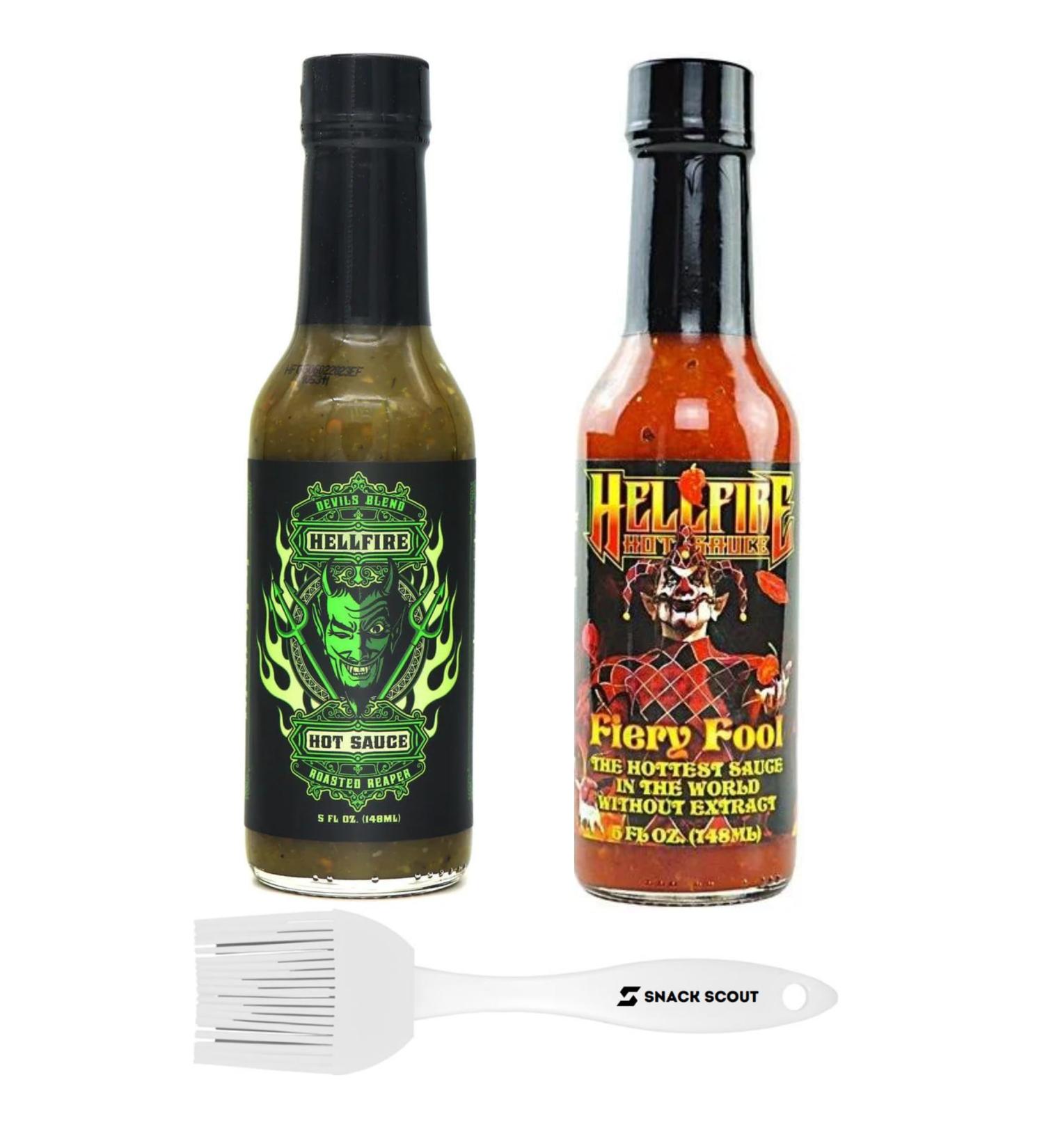 Hellfire Devil's Blend and Fiery Food Hot Sauce Combo Pack of 2 | Bundle with Snack Scout Basting Brush