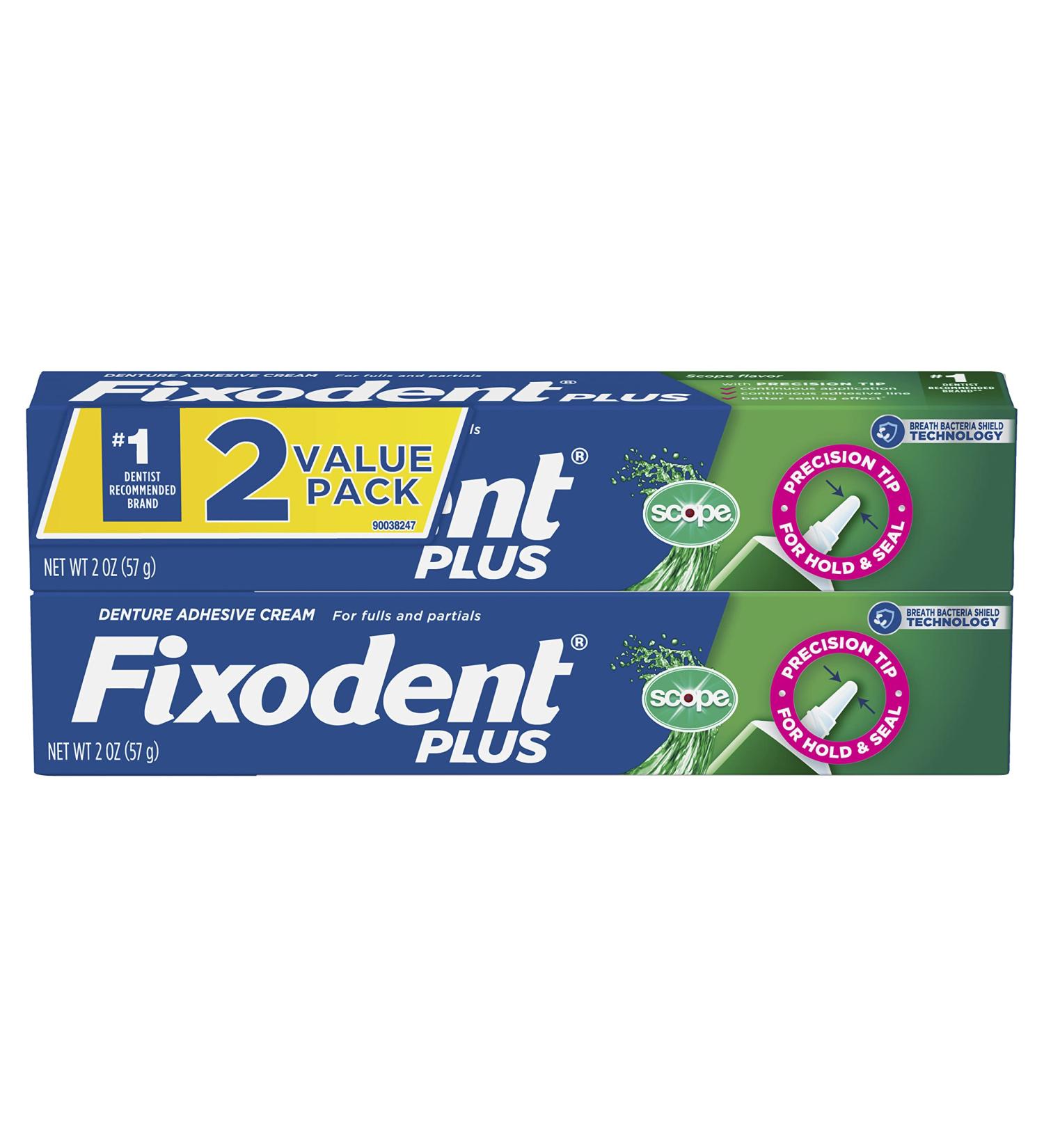 Fixodent Denture Adhesive Cream Plus Scope 2 oz - Pack of 2 | Long-lasting Hold | Enhanced Flavor | Packaging Varies - Buy Online on GoSupps.com