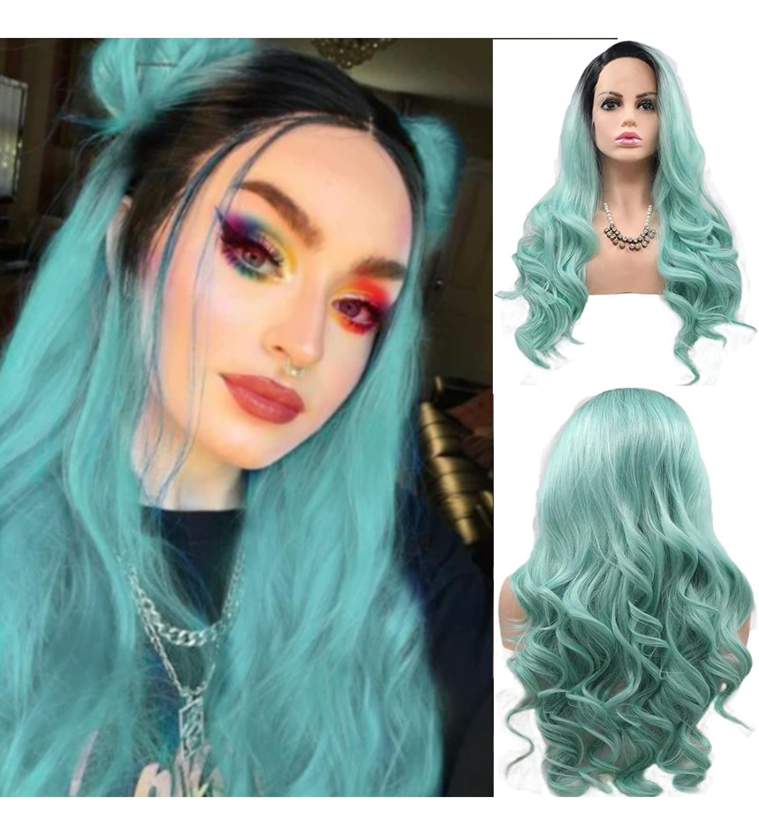 Buy Beauty Mermaid Wig - Natural Turquoise Purple Long Wavy Lace Front Wig for Women | Perfect for Cosplay & Parties | Synthetic Heat Fiber Fashion Hairstyle - Buy Online on GoSupps.com