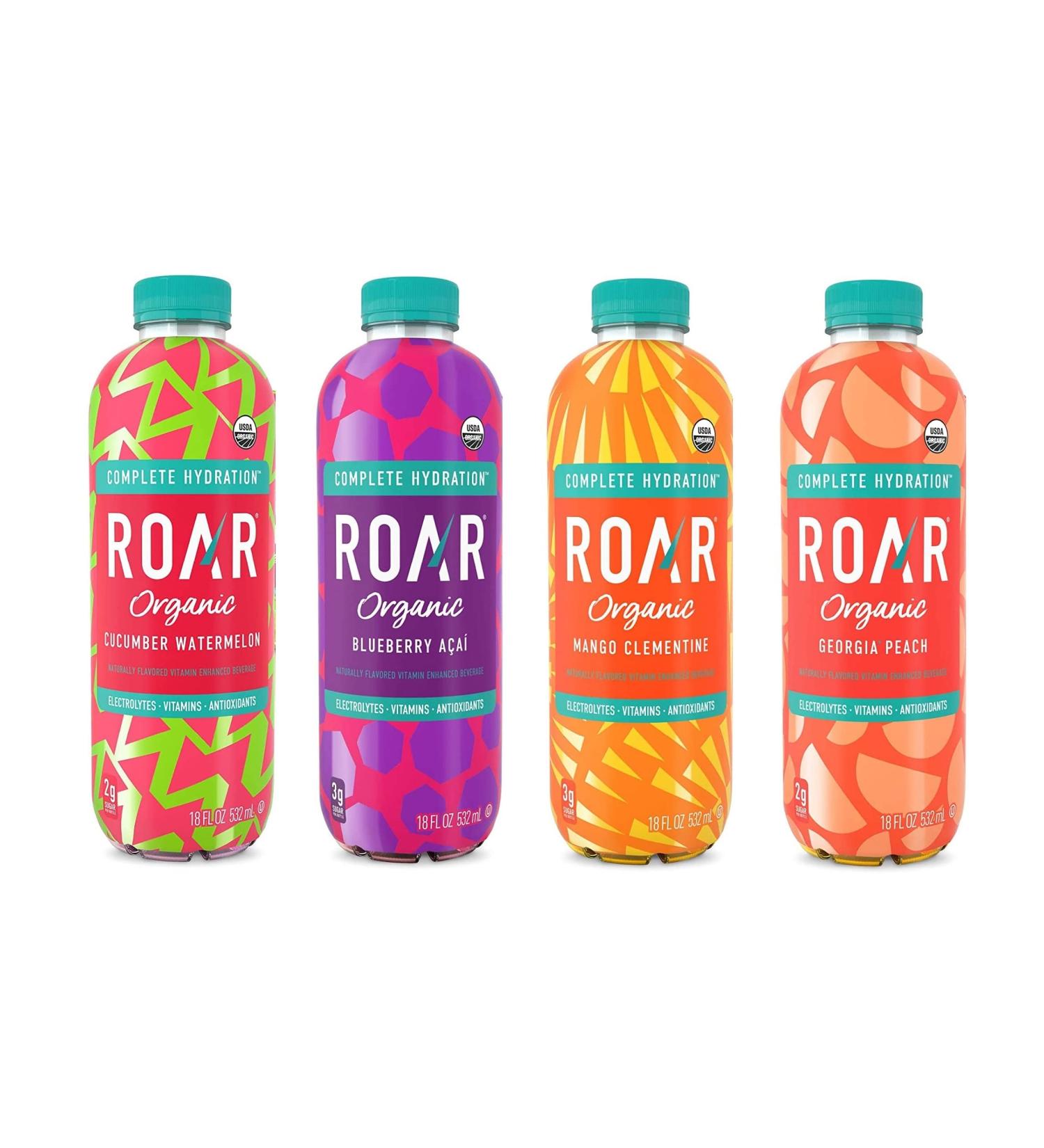 Roar Organic Electrolyte Infusions 4-Flavor Variety Pack - Antioxidants, B Vitamins, Low-Sugar, Coconut Water Infused Beverage 18 Fl Oz - Oasis Snacks Sticker - Pack of 8 - Buy Online on GoSupps.com