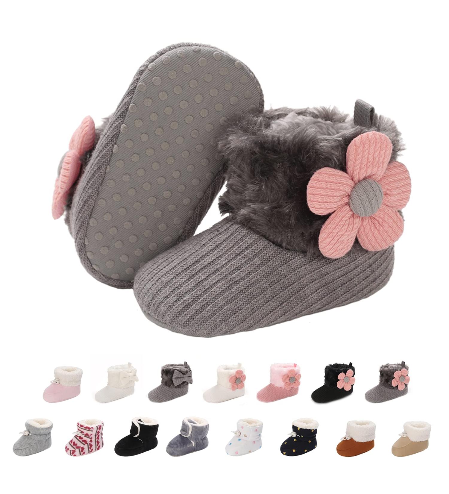 Spring Baby Winter Warm Fleece Booties | Non-Slip Soft Sole Shoes for Girls Boys | Prewalker Boots 6-12 Months Grey - Buy Online on GoSupps.com