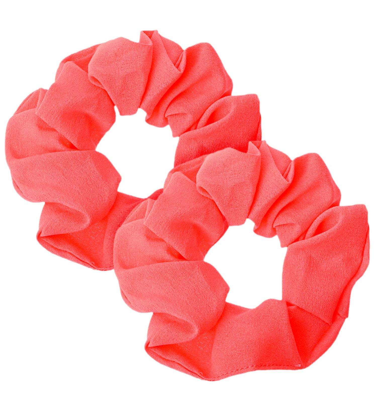 Buy Neon Hair Gum Scrunchies - 2-Piece Fluorescent Coral Silk Hair Ties for Women | Glitter Scrunchies & Scratch Ties - Buy Online on GoSupps.com