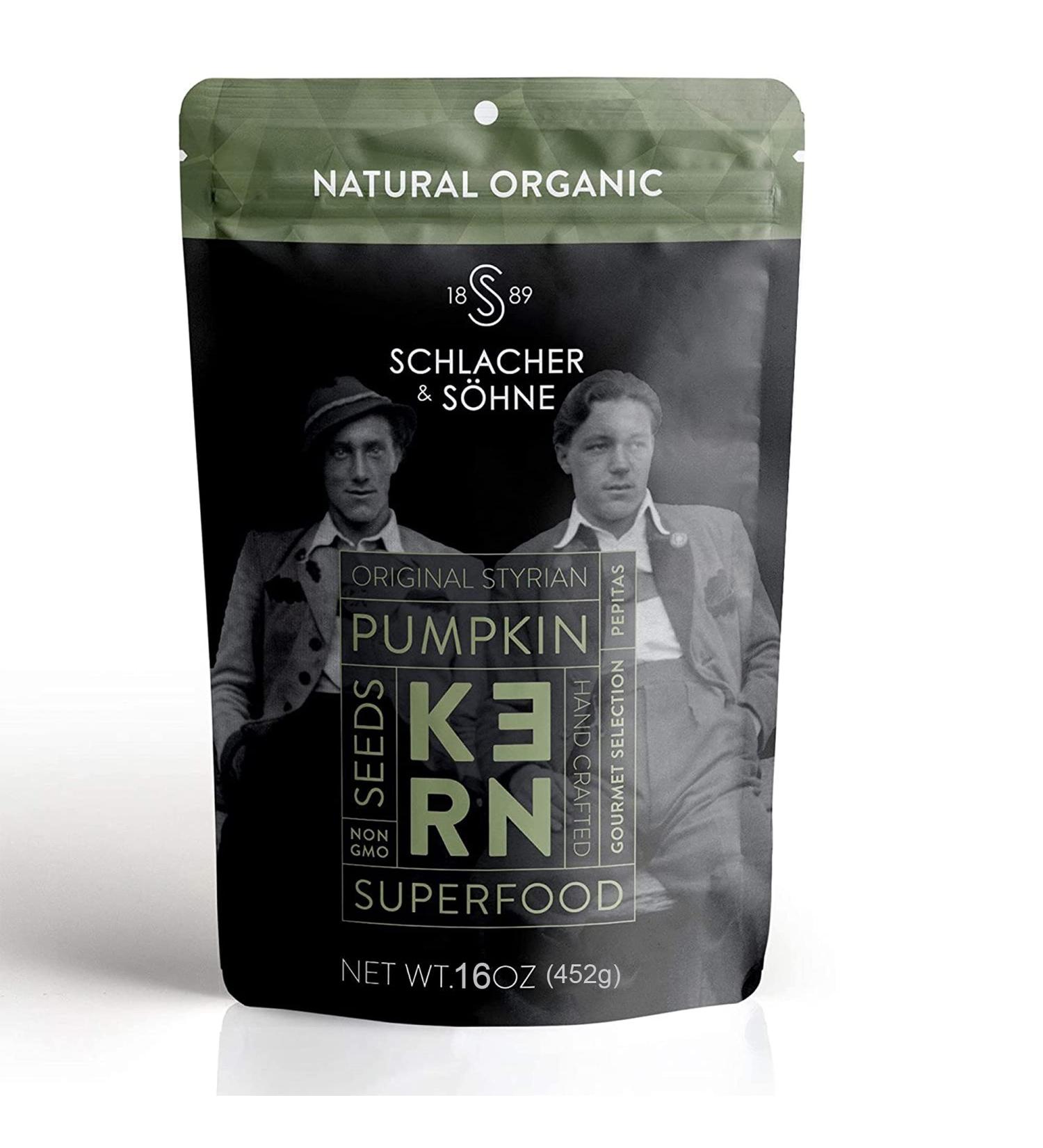 Schlacher & Shne Styrian Pumpkin Seeds - 100% Pure, Premium Quality Pepitas from Austria - Healthy Raw Superfood for Snacking - Unsalted, High in Proteins - 1lb Natural Organic - Buy Online on GoSupps.com