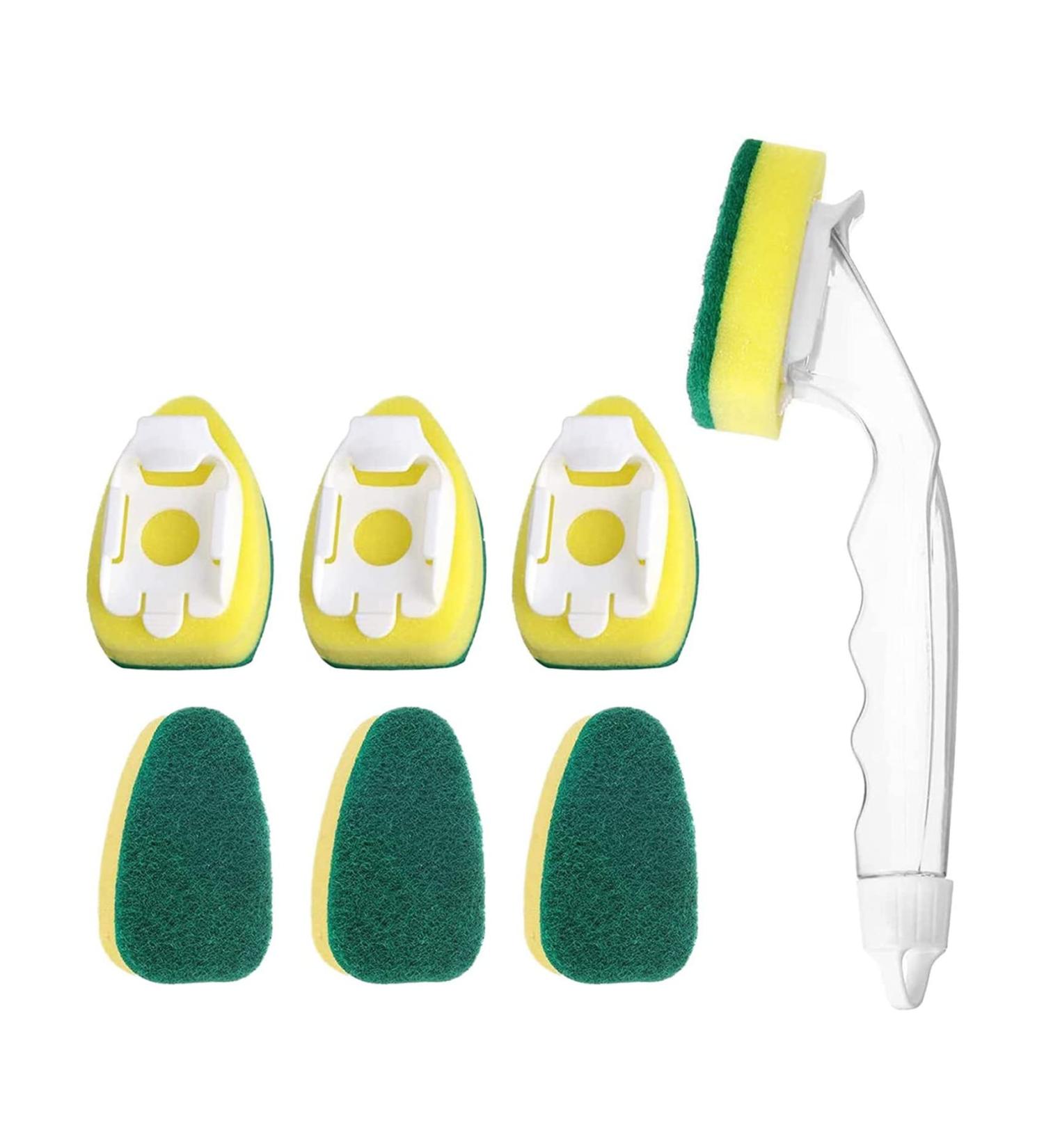 Fattoz 1 Dish Wand 7 Refill Replacement Sponge Heads Wand Clean Scrub Sponges for Kitchen Sink Bathroom Utensils - Buy Online on GoSupps.com