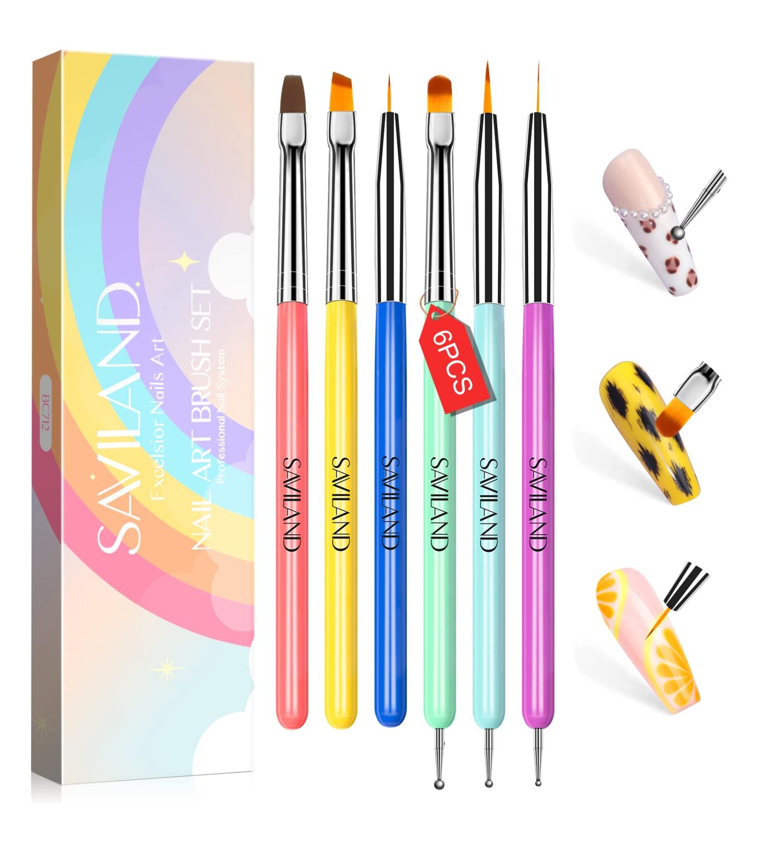 SAVILAND 6PCS Nail Art Brushes Set - Multi-Functional Gel Nail Brush Tools for Nail Design Extension & Liner - Ideal for DIY Nail Art in Vibrant Colors - Buy Online on GoSupps.com