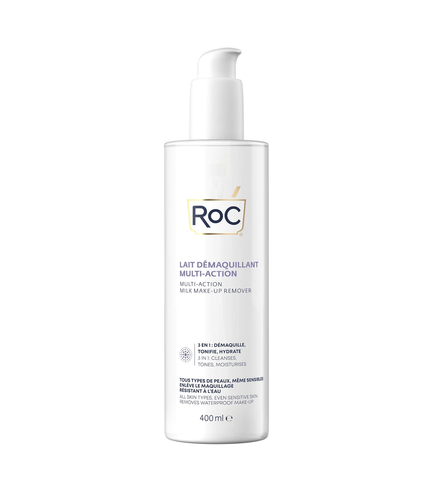 ROC - 3-in-1 Milk Makeup Remover - Effective Makeup Removal - 24-Hour Moisturising Remover - Removes Waterproof Makeup - Skin Toning Solution - Glycerin & Panthenol - All Skin Types - 400 ml