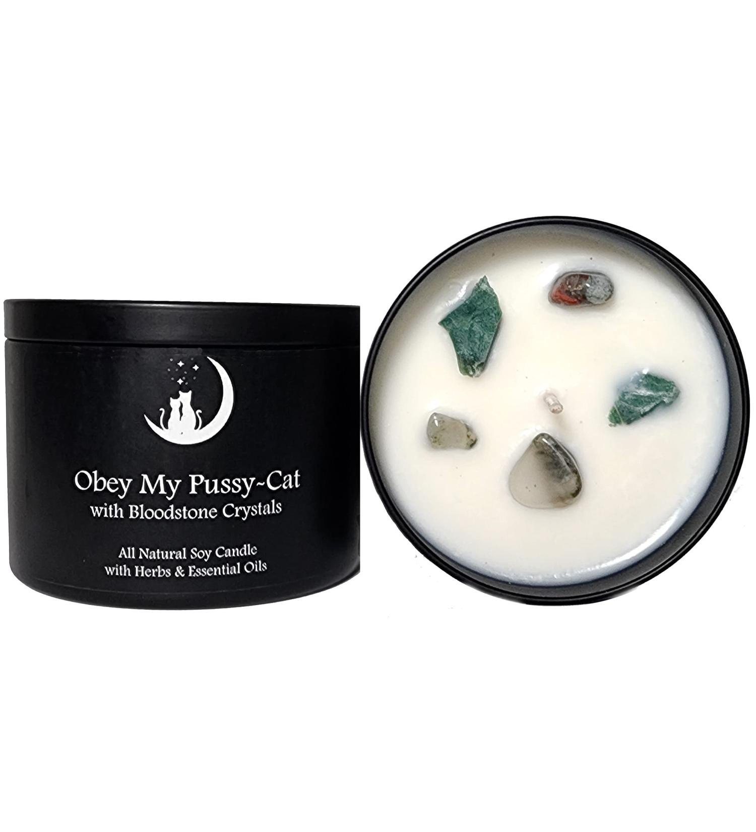 Obey My PussyCat Candle - 8 oz Soy Candle with Herbs Crystals & Essential Oils for Love Attraction & Magic Rituals | Wiccan Pagan Hoodoo - Buy Online on GoSupps.com