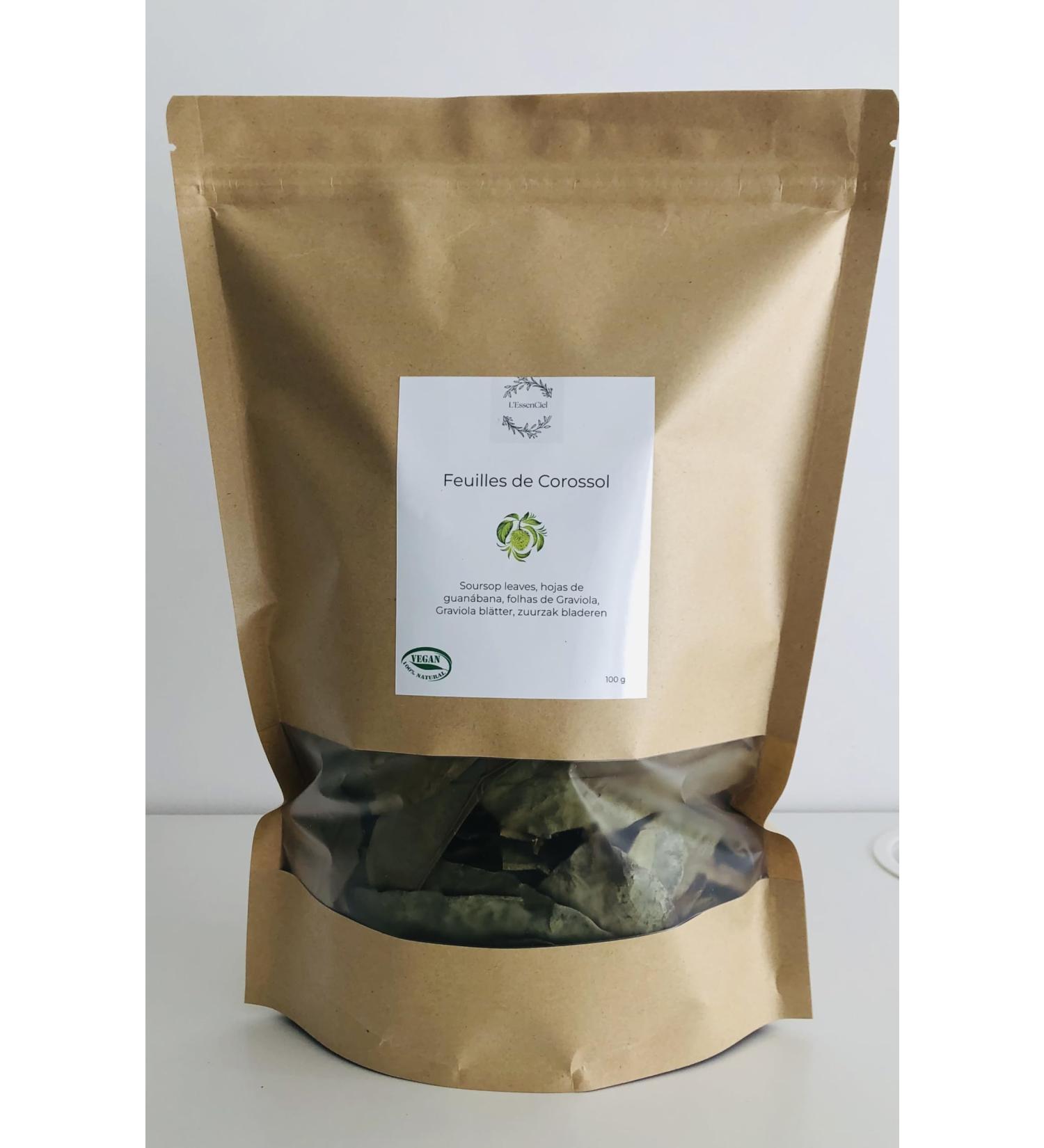 FEUILLES DE COROSSOL S CH ES 100% Naturel Non trait es R colte sauvage Sans pesticides. Soursop Graviola. Marque fran aise L'EssenCiel. 100g - Buy Online on GoSupps.com