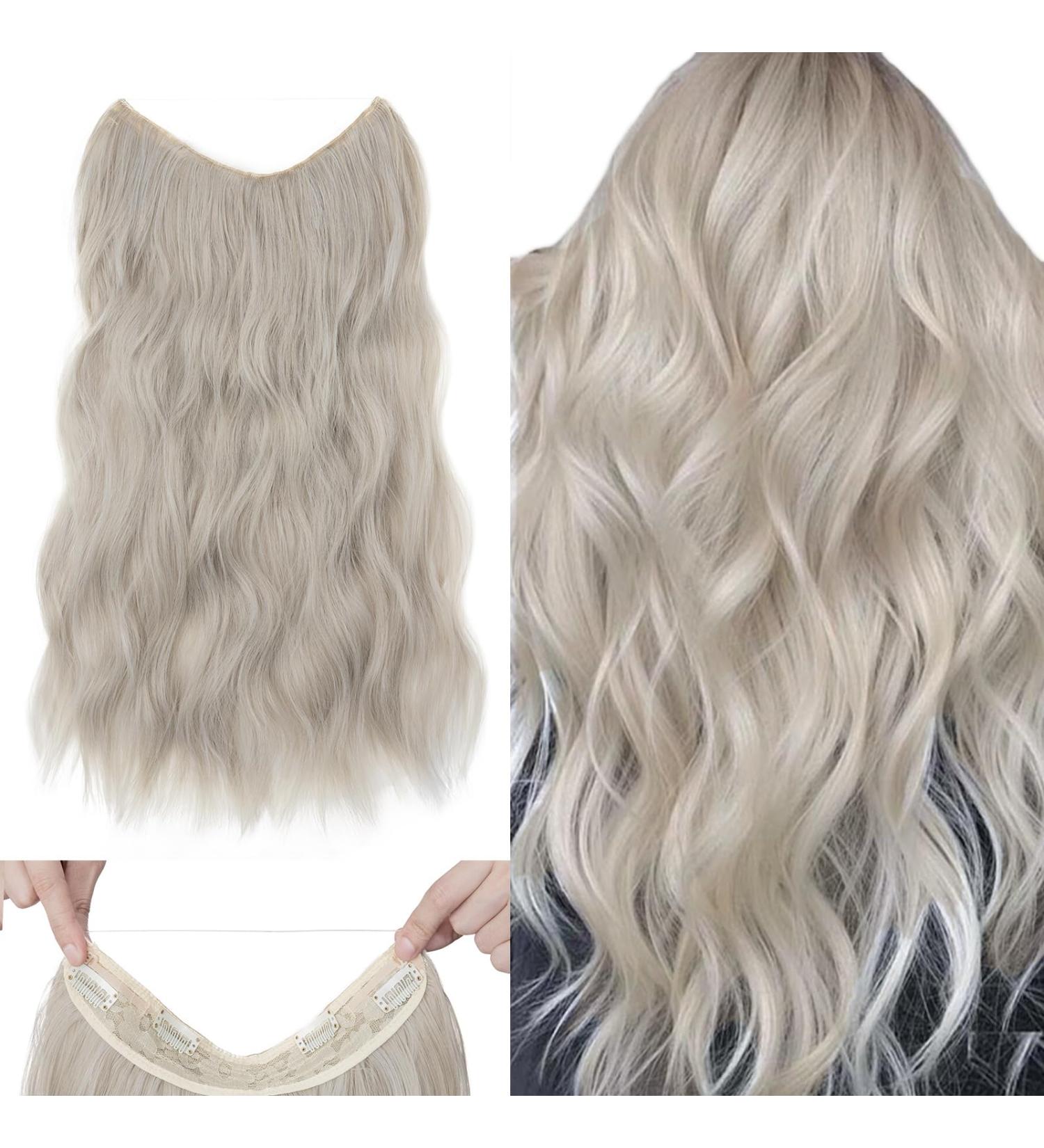 Silk-Co Adjustable Hair Extensions with Rubber Bands - Long Corrugated Synthetic Hair with Clips 60cm Dark Blonde & Silver Gray Highlights - Buy Online on GoSupps.com