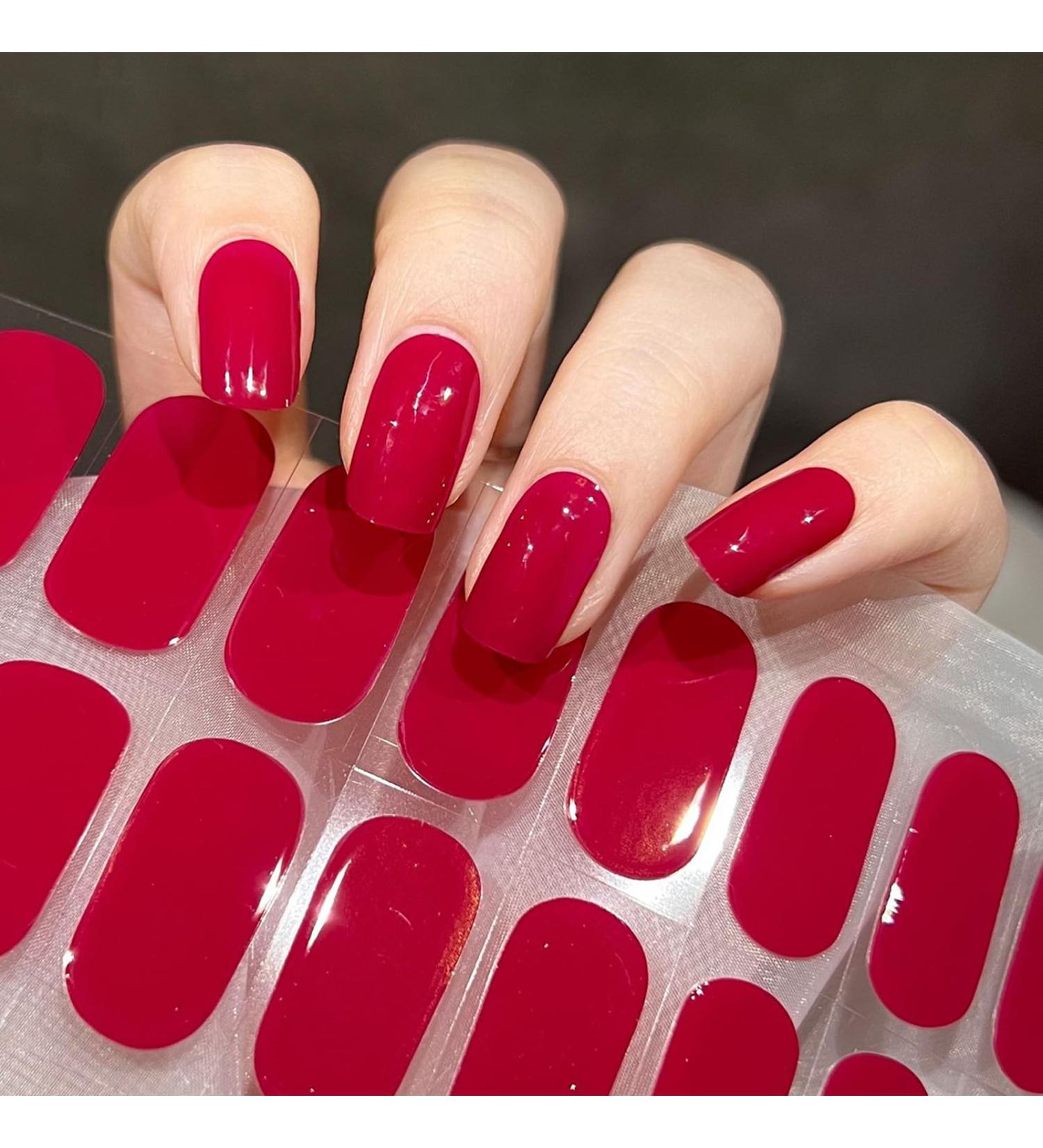 Ceboic Half Hardened UV Gel Strips - 22 Self-Adhesive French Nail Polish Stickers | Salon Quality Red Gel Nail Foils for Women & Girls | Christmas Nail Art Decoration - Buy Online on GoSupps.com