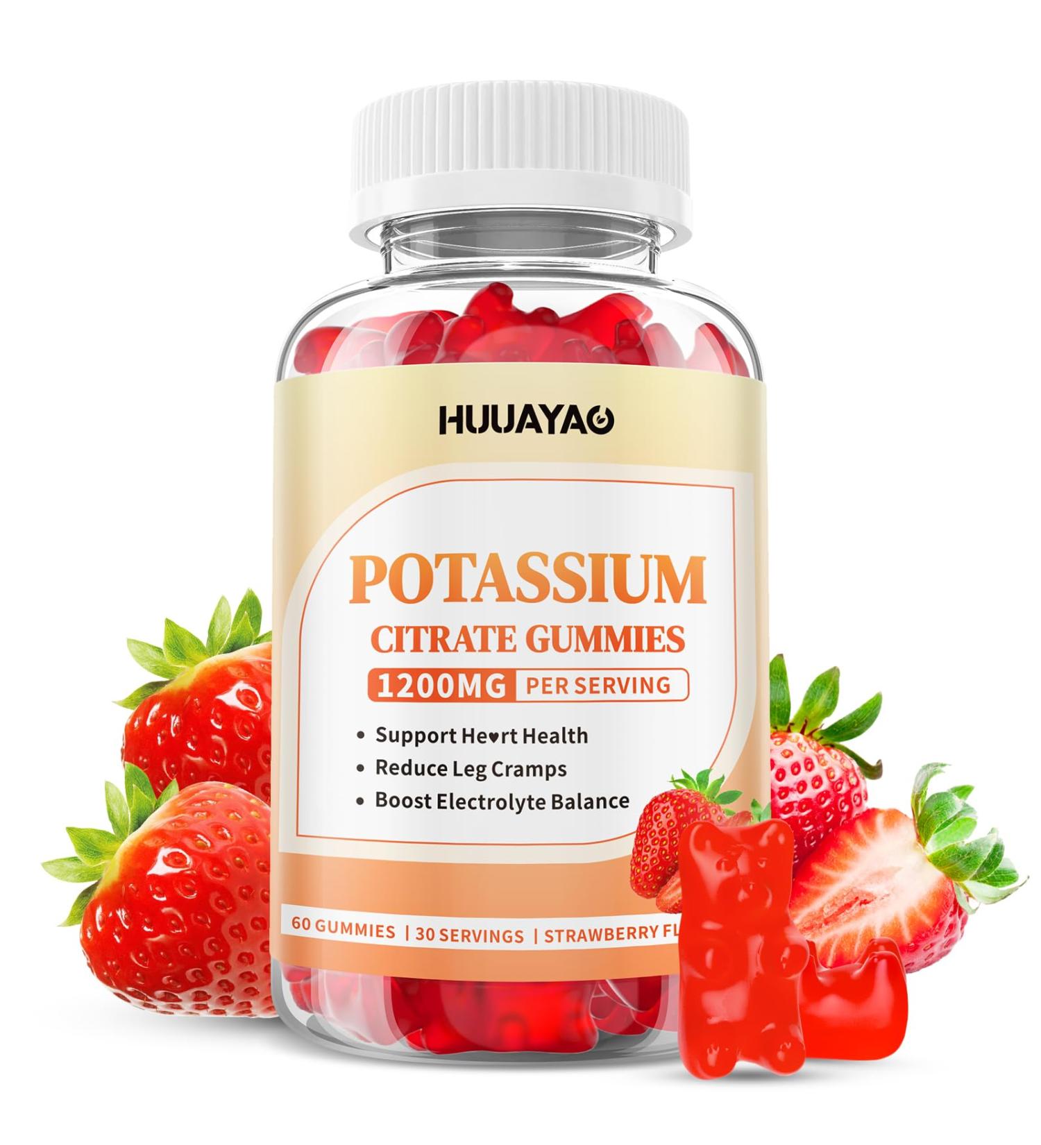 Potassium Citrate Gummies 1200mg for Adults Women & Men Chewable Potassium Supplement for Reduce Leg Cramps & Muscle Health Sugar Free Strawberry Flavor 60 Count 60 Count (Pack of 1) - Buy Online on GoSupps.com
