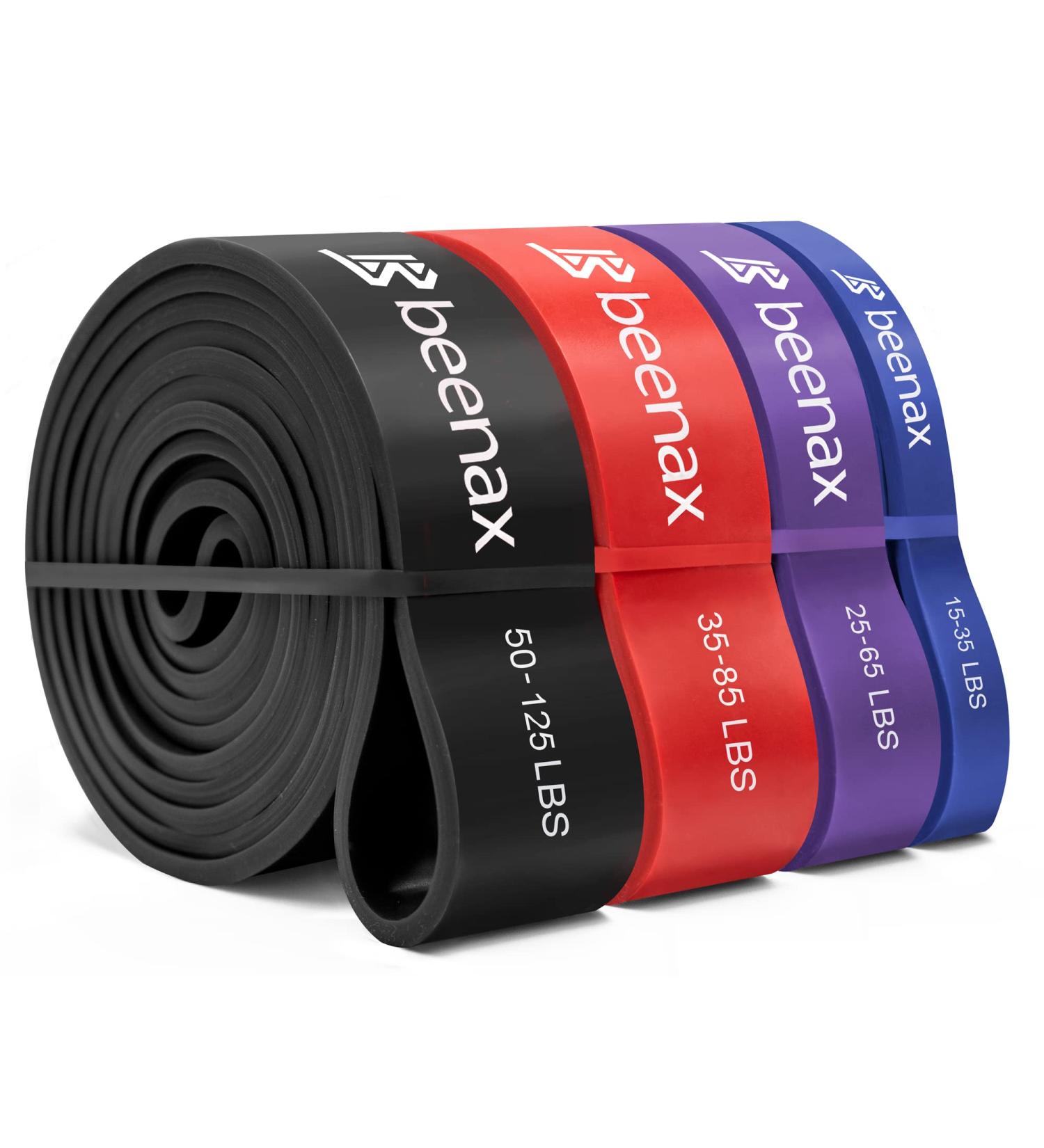 Beenax Resistance Bands Set - Heavy Duty Pull Up Assist Bands for Strength Training - Set of 4 (15-125 LBS) - Ideal for CrossFit, Powerlifting, and Yoga - Men and Women - Buy Online on GoSupps.com