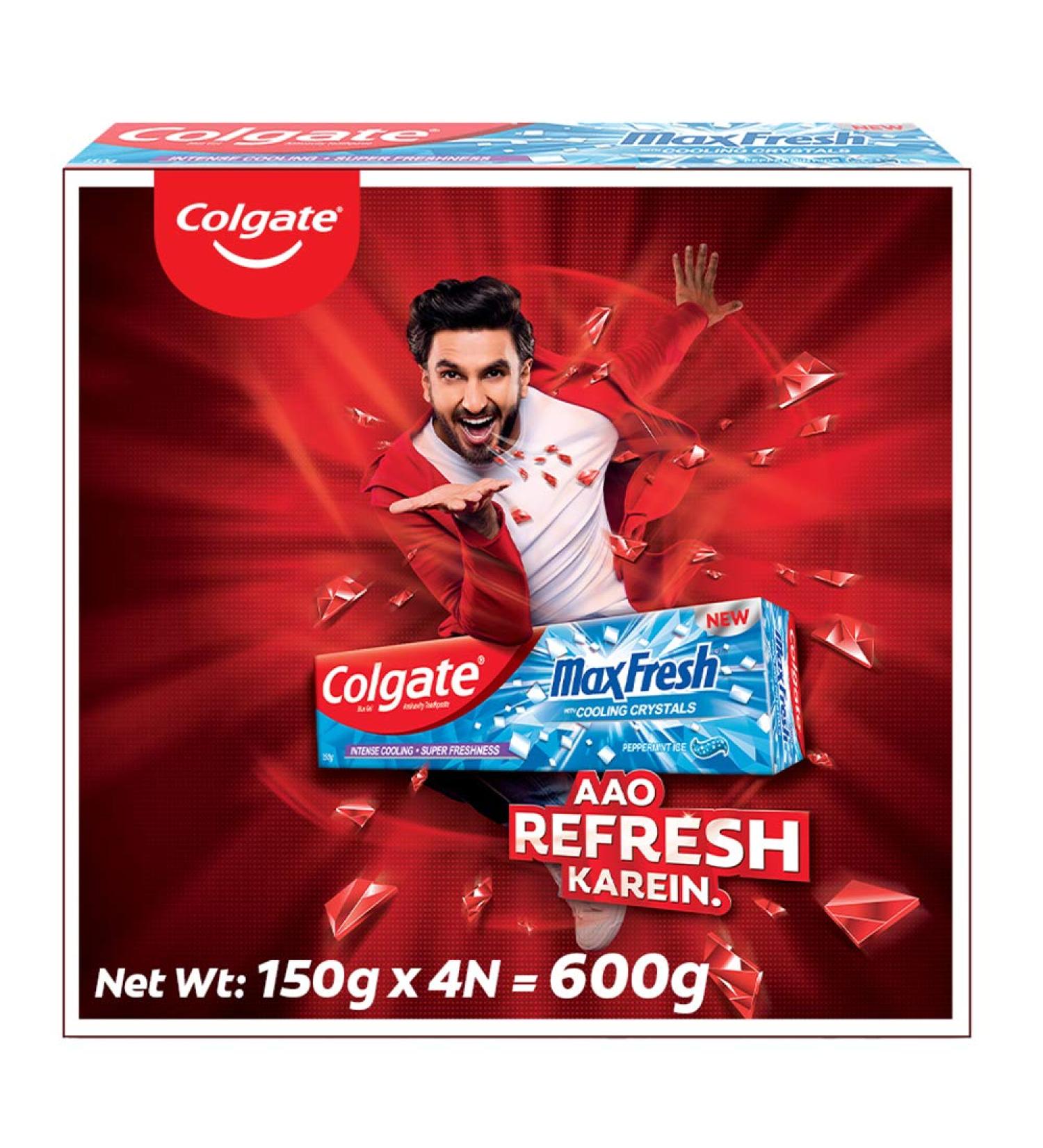 Colgate Max Fresh Blue Gel Anticavity Toothpaste Peppermint Ice - 600 g (150 g - Pack of 4)(21.1 Ounce) - Buy Online on GoSupps.com