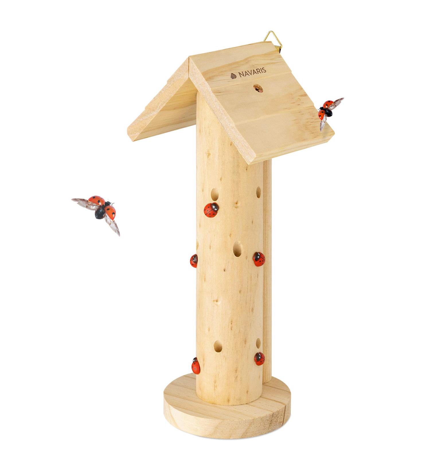 Navaris Wooden Ladybird Habitat - Hanging Ladybug House Shelter for Garden - Handcrafted Pinewood Insect Hotel for Bug Hibernation - Buy Online on GoSupps.com