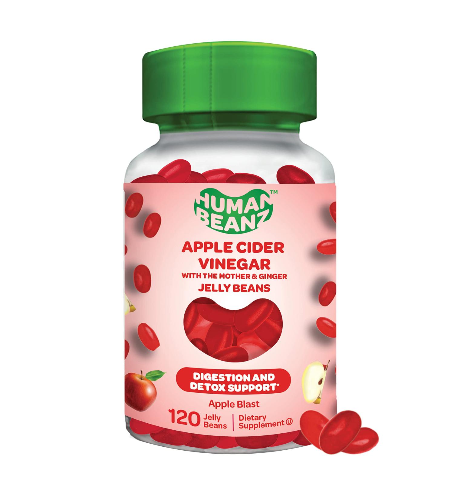 Apple Cider Vinegar Jelly Bean Gummies with Ginger | Digestive Health Support | 120 Vegetarian Jelly Beans - Buy Online on GoSupps.com