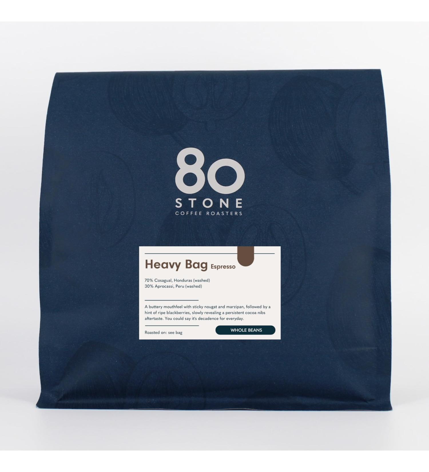 Heavy Bag Espresso 1Kg Coffee Beans - 80 Stone Coffee Roasters - Medium Roast Speciality Grade - Compostable Bag - Fresh Roast Guaranteed - Buy Online on GoSupps.com