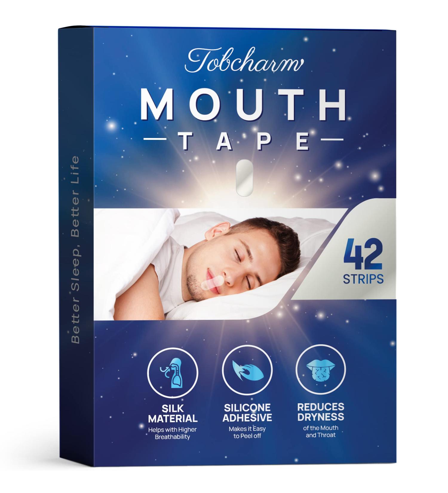 Tobcharm High-Quality Silk Mouth Tape for Sleeping, Snoring, and Nasal Breathing - Gentle Silicone Strips for Quality Sleep - Buy Online on GoSupps.com