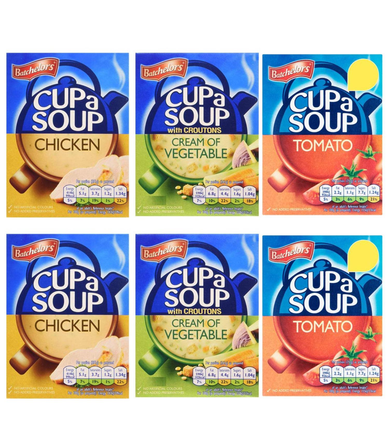 Bachelors Instant Cup A Soup Selection Tomato Cream of Vegetable Chicken Flavours 6 Boxes - Buy Online on GoSupps.com