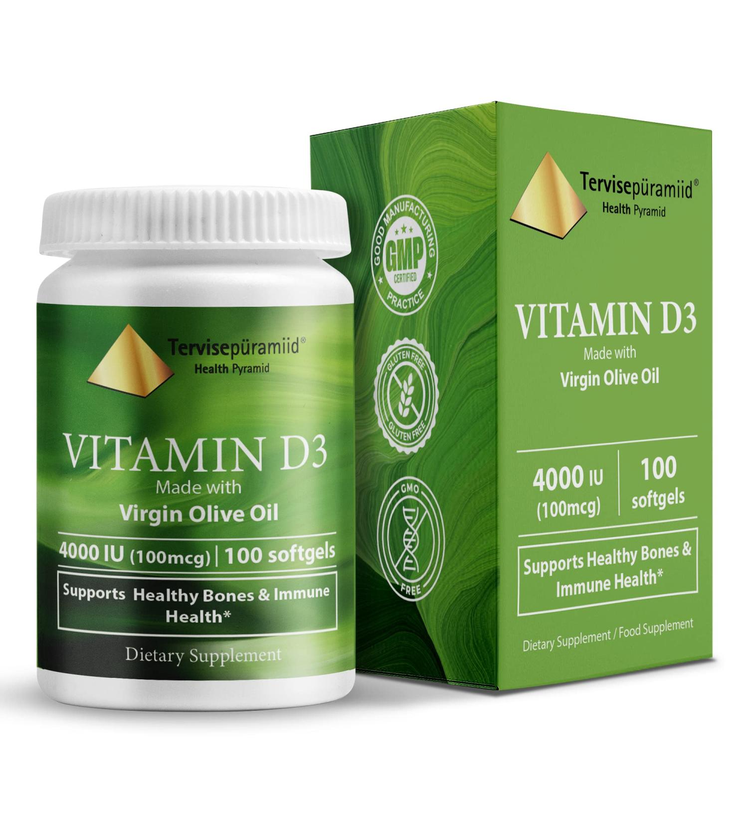 Health Pyramid Vitamin D3 4000 IU Cholecalciferol in Olive Oil Softgel - Bone & Immune Support Supplement - Buy Online on GoSupps.com
