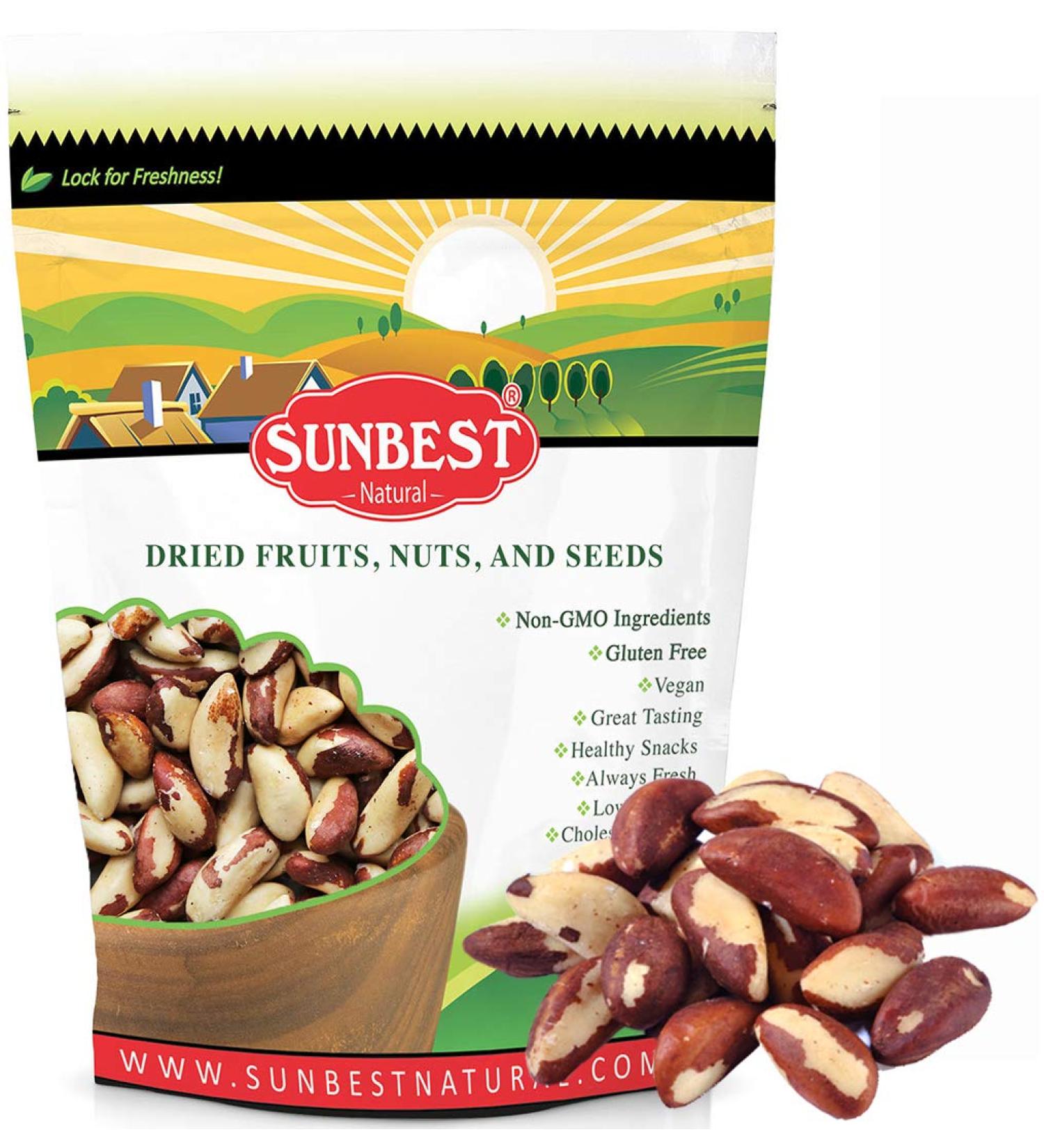 Sunbest Natural Whole Brazil Nuts - Raw Unsalted Nuts for Snacking, Baking & Cooking - Non-GMO Vegan Snacks - 3 lbs Pack - Buy Online on GoSupps.com