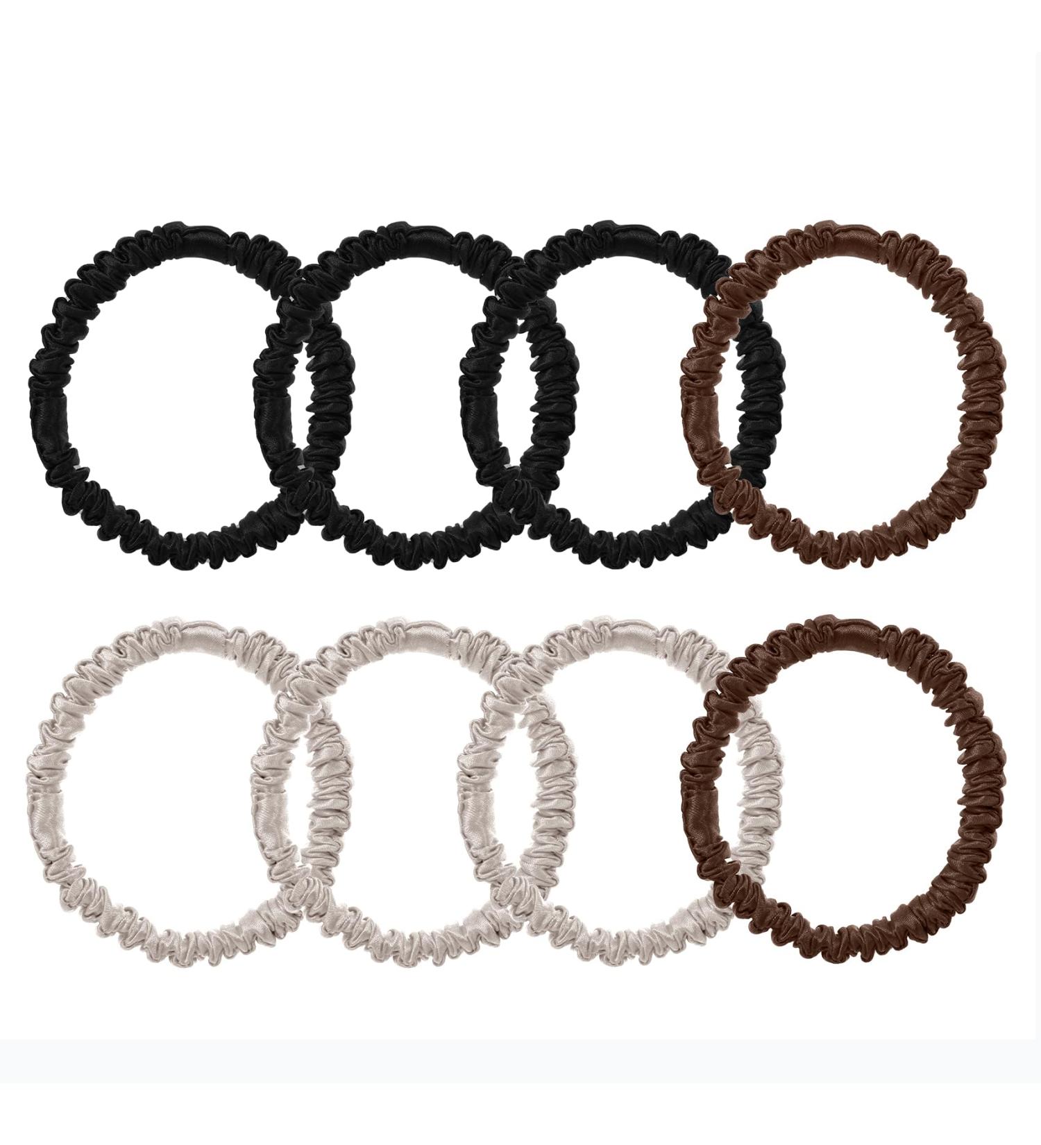 8-Piece Pure Mulberry Silk Hair Tie Set for Women & Girls - Black Satin Sleep Ties for All Hair Types - Buy Online on GoSupps.com