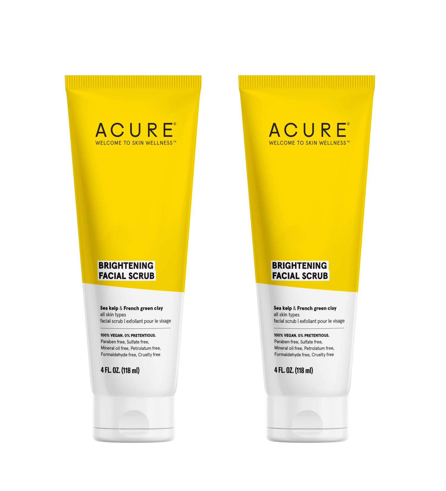 Acure Brightening Facial Scrub Duo - 4 oz Each | Sea Kelp & French Green Clay | Softens & Detoxifies for All Skin Types - Buy Online on GoSupps.com