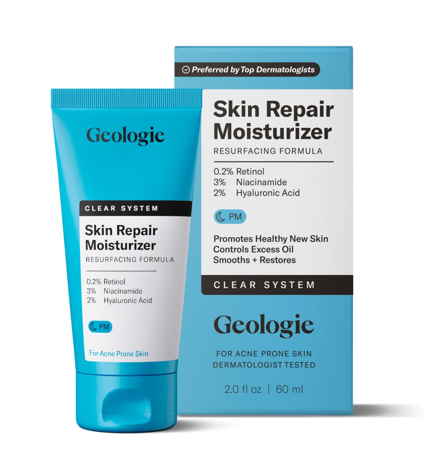 Geologie Skin Repair Moisturizer Face Cream | Clear System Retinol Resurfacing Formula | For Blemish Prone Skin with Niacinamide & Hyaluronic Acid | 60 ML - Buy Online on GoSupps.com